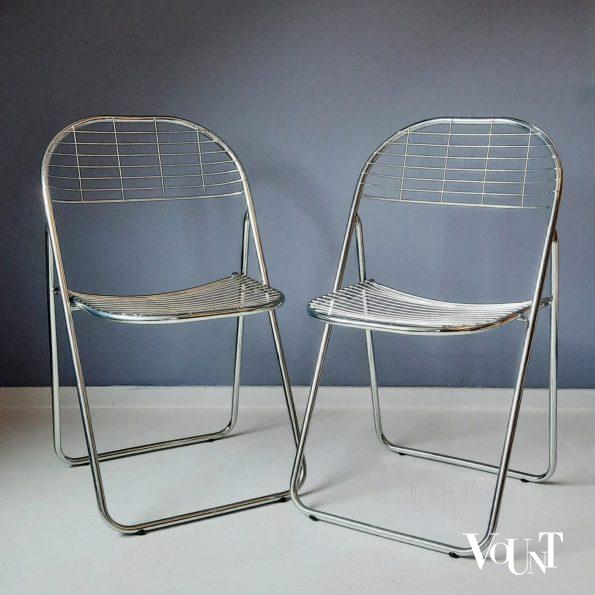 Set van 2 zilverkleurige metalen Aland klapstoelen, Niels Gammelgaard voor Ikea, jaren '80