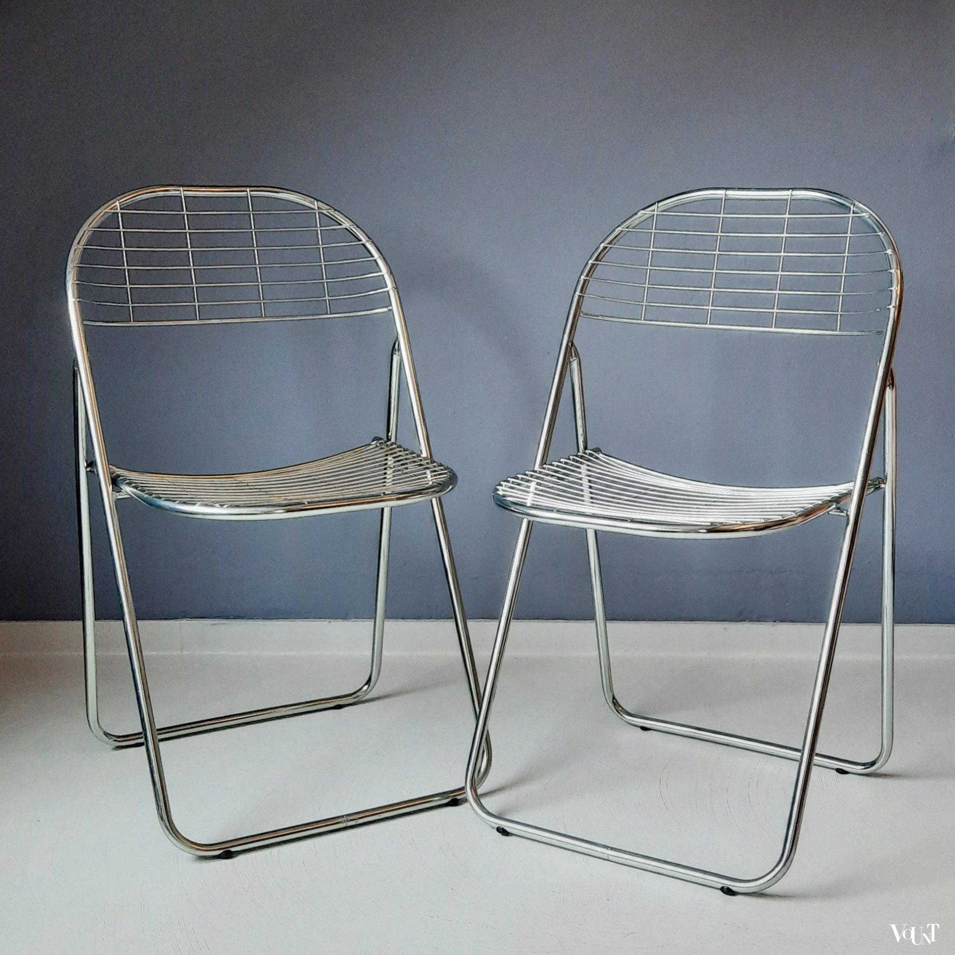 Set van 2 zilverkleurige metalen Aland klapstoelen, Niels Gammelgaard voor Ikea, jaren '80
