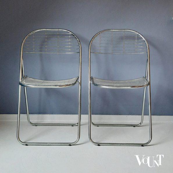 Set van 2 zilverkleurige metalen Aland klapstoelen, Niels Gammelgaard voor Ikea, jaren '80