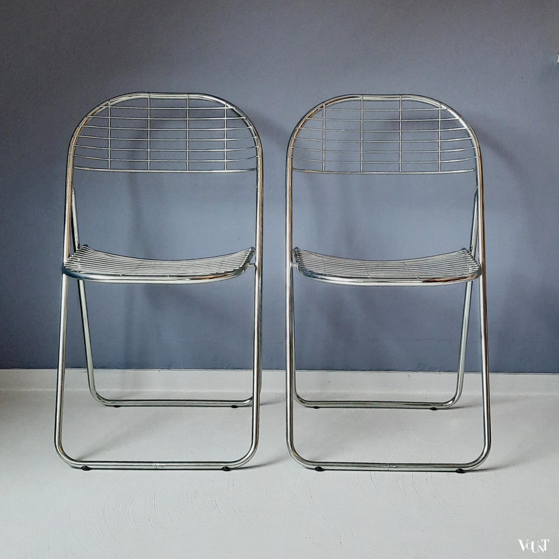 Set van 2 zilverkleurige metalen Aland klapstoelen, Niels Gammelgaard voor Ikea, jaren '80