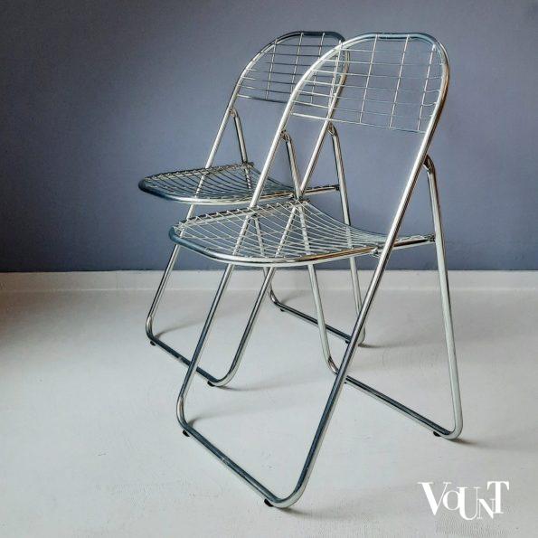 Set van 2 zilverkleurige metalen Aland klapstoelen, Niels Gammelgaard voor Ikea, jaren '80
