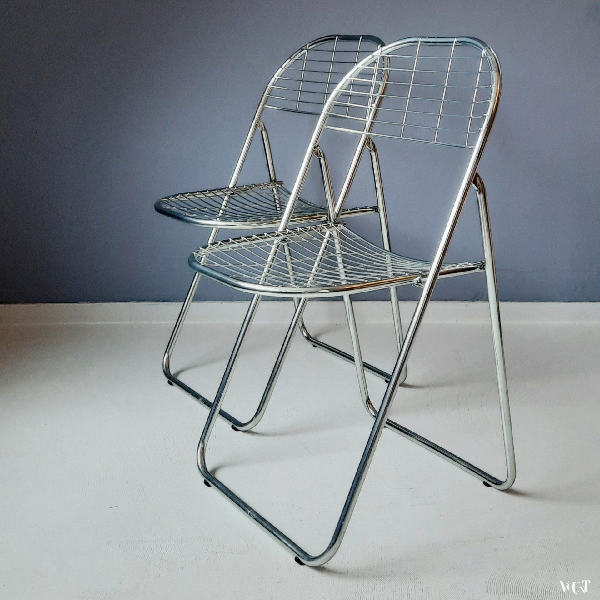 Set van 2 zilverkleurige metalen Aland klapstoelen, Niels Gammelgaard voor Ikea, jaren '80