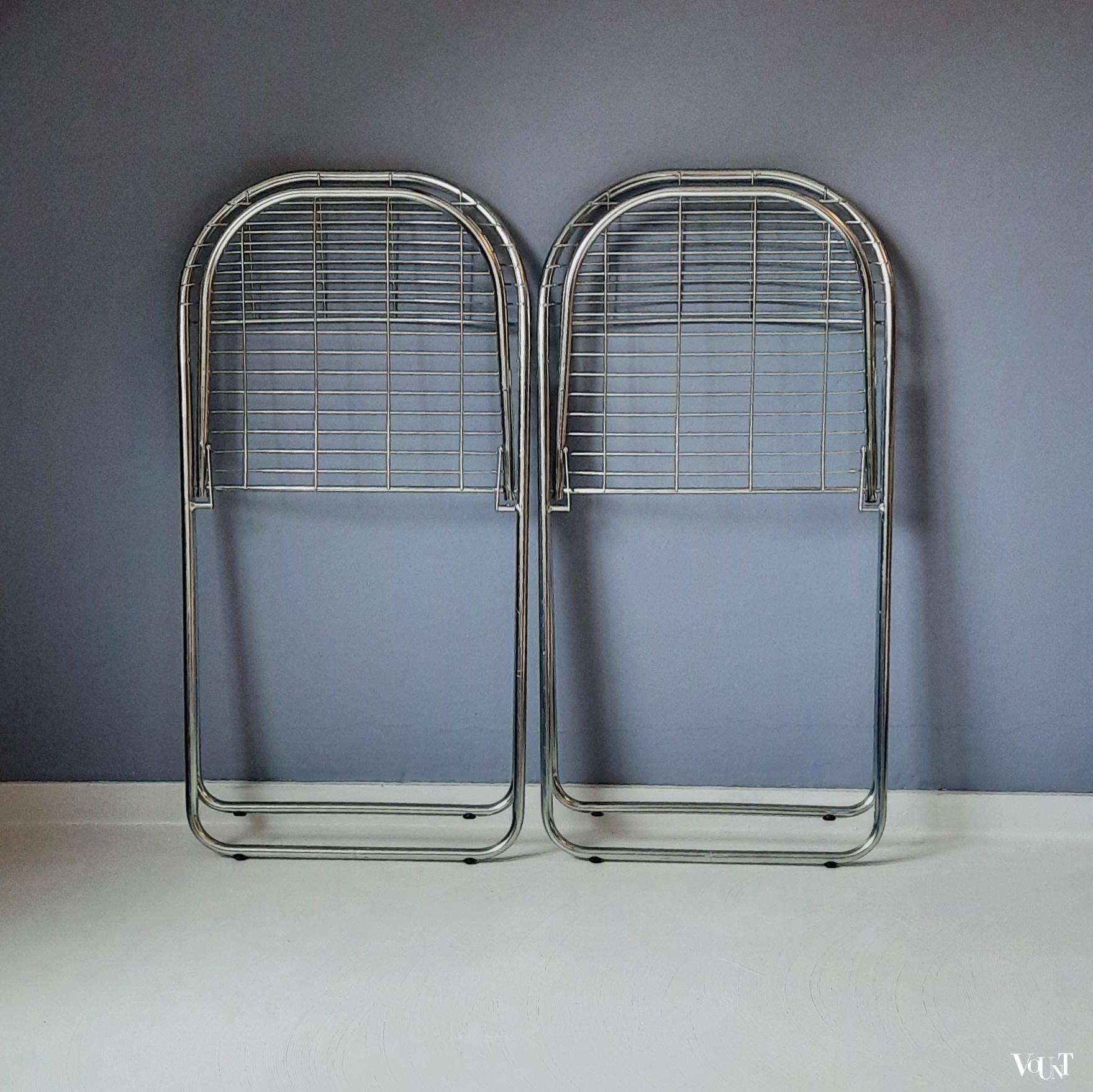 Set van 2 zilverkleurige metalen Aland klapstoelen, Niels Gammelgaard voor Ikea, jaren '80