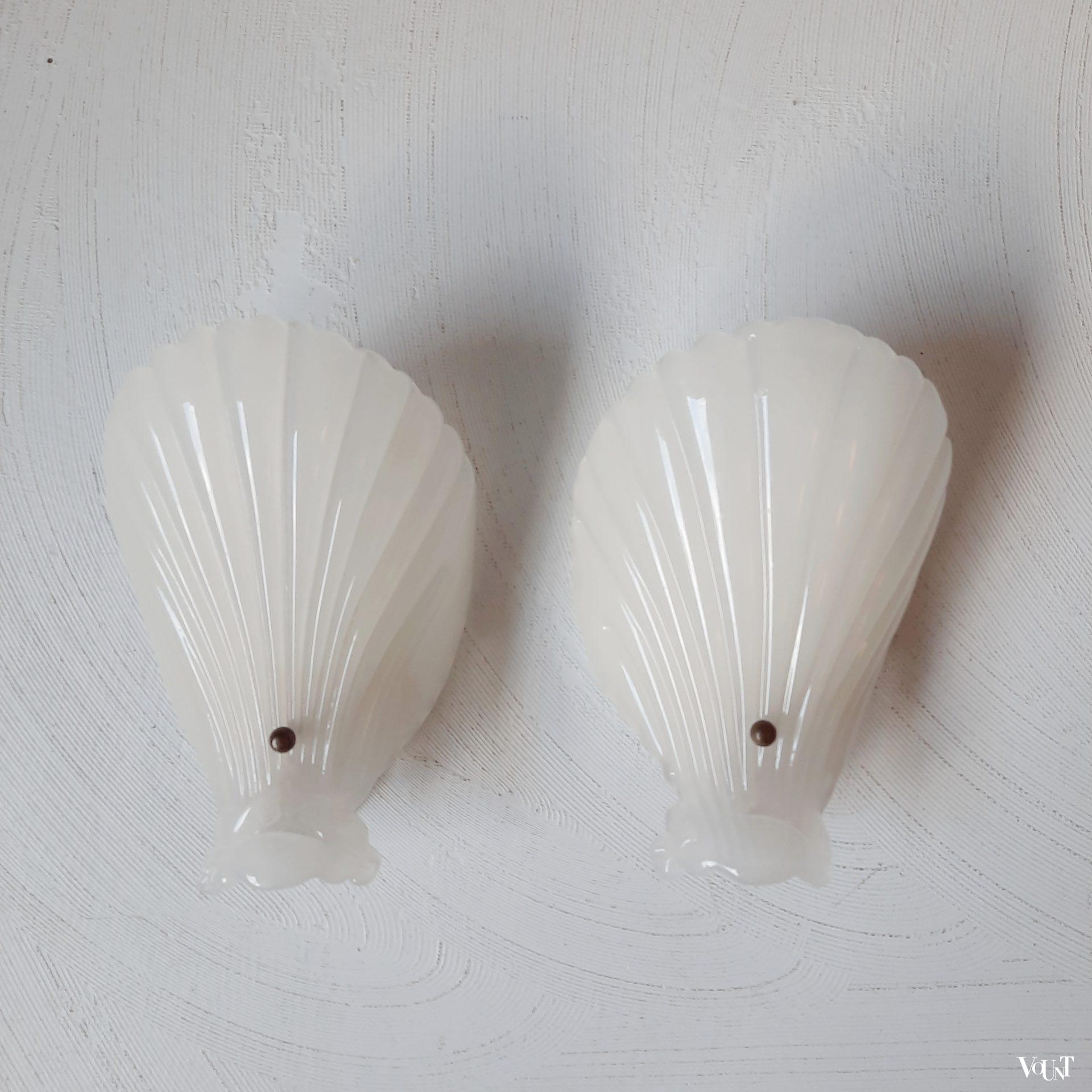 Set van 2 glazen wandlampjes schelp, Orrefors, jaren '60