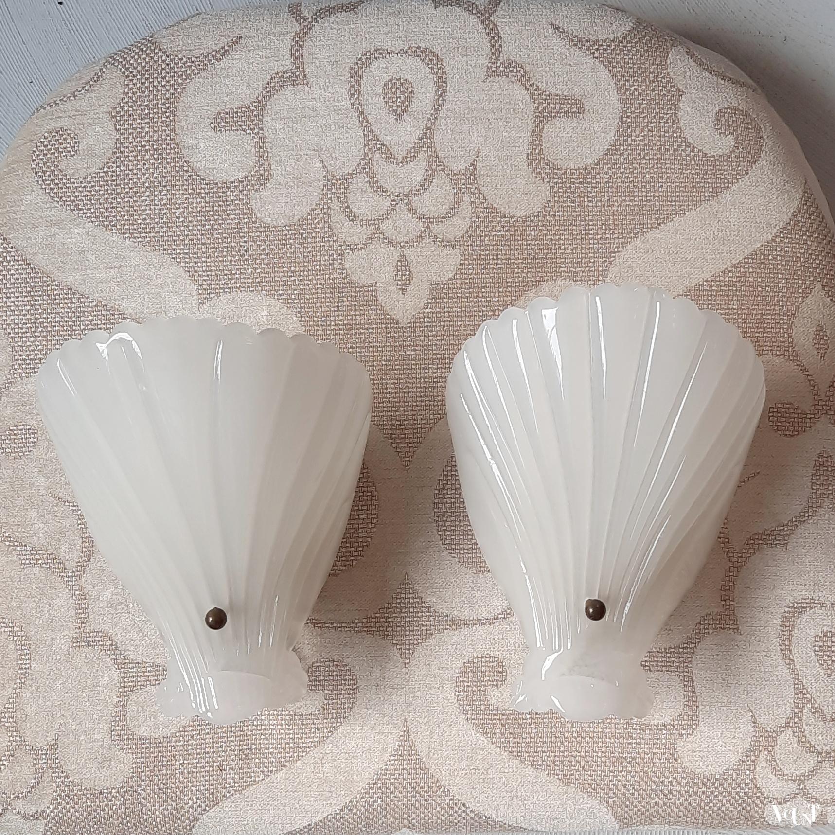 Set van 2 glazen wandlampjes schelp, Orrefors, jaren '60