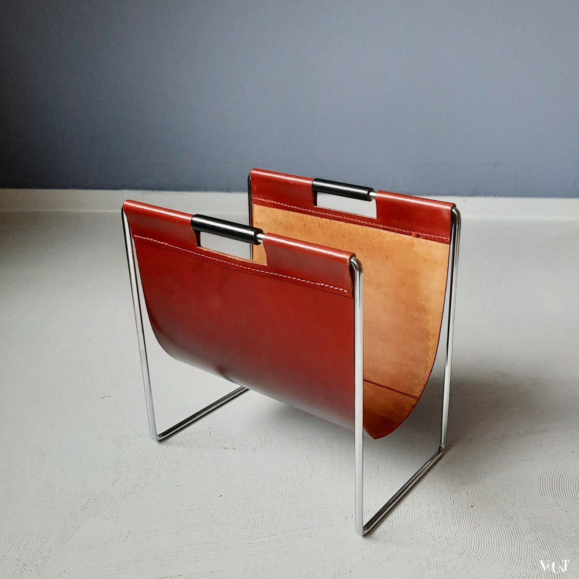 Leren lectuurbak met metalen frame, Brabantia, jaren '60/'70