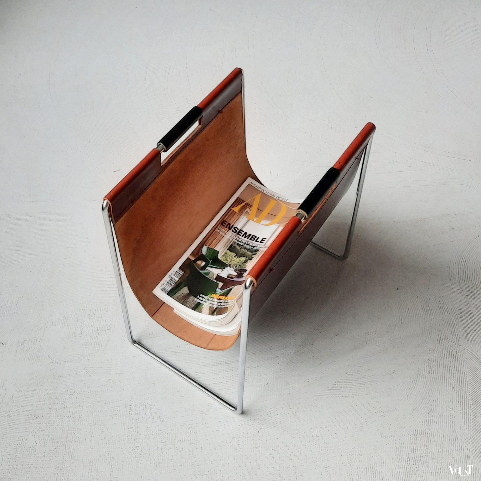 Leren lectuurbak met metalen frame, Brabantia, jaren '60/'70