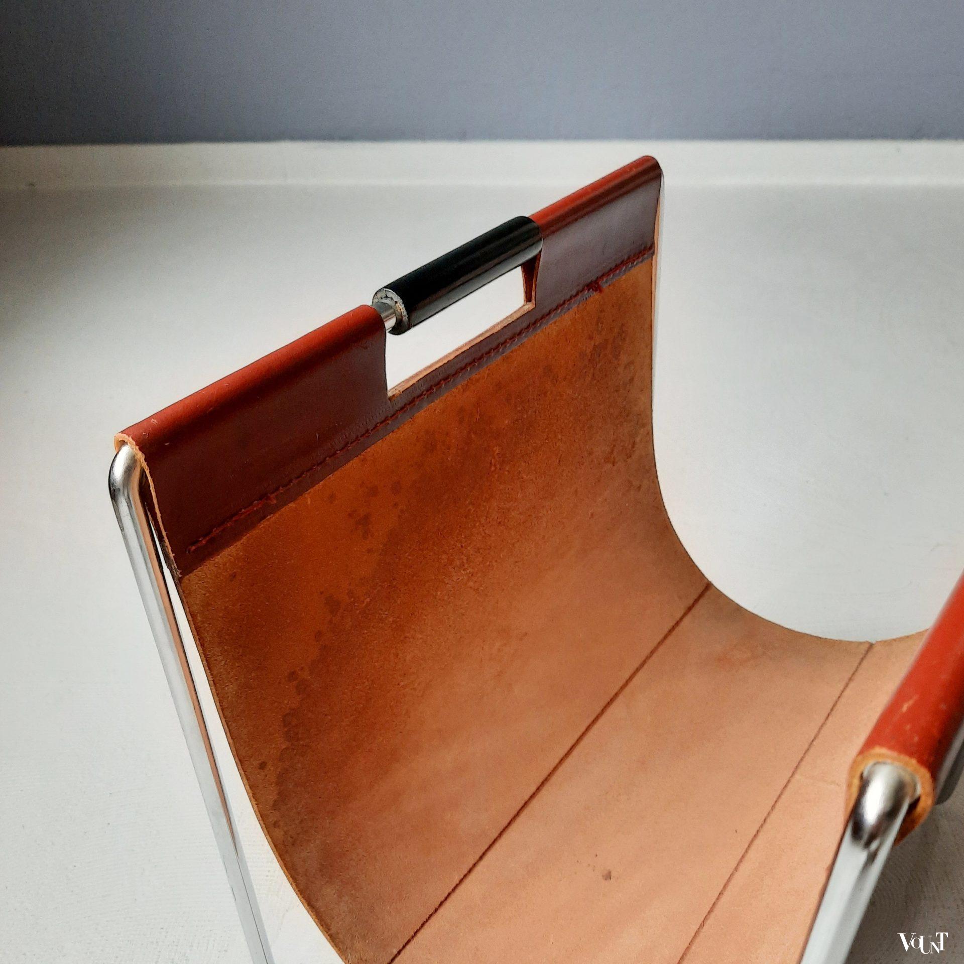 Leren lectuurbak met metalen frame, Brabantia, jaren '60/'70