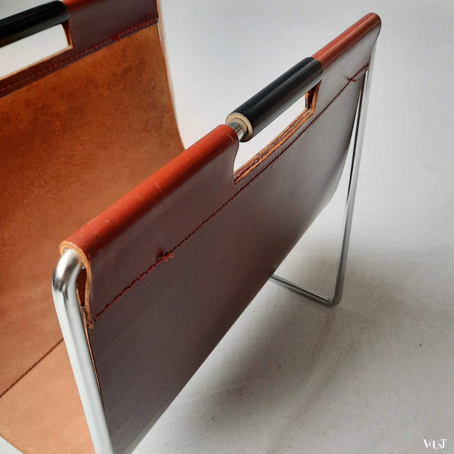Leren lectuurbak met metalen frame, Brabantia, jaren '60/'70