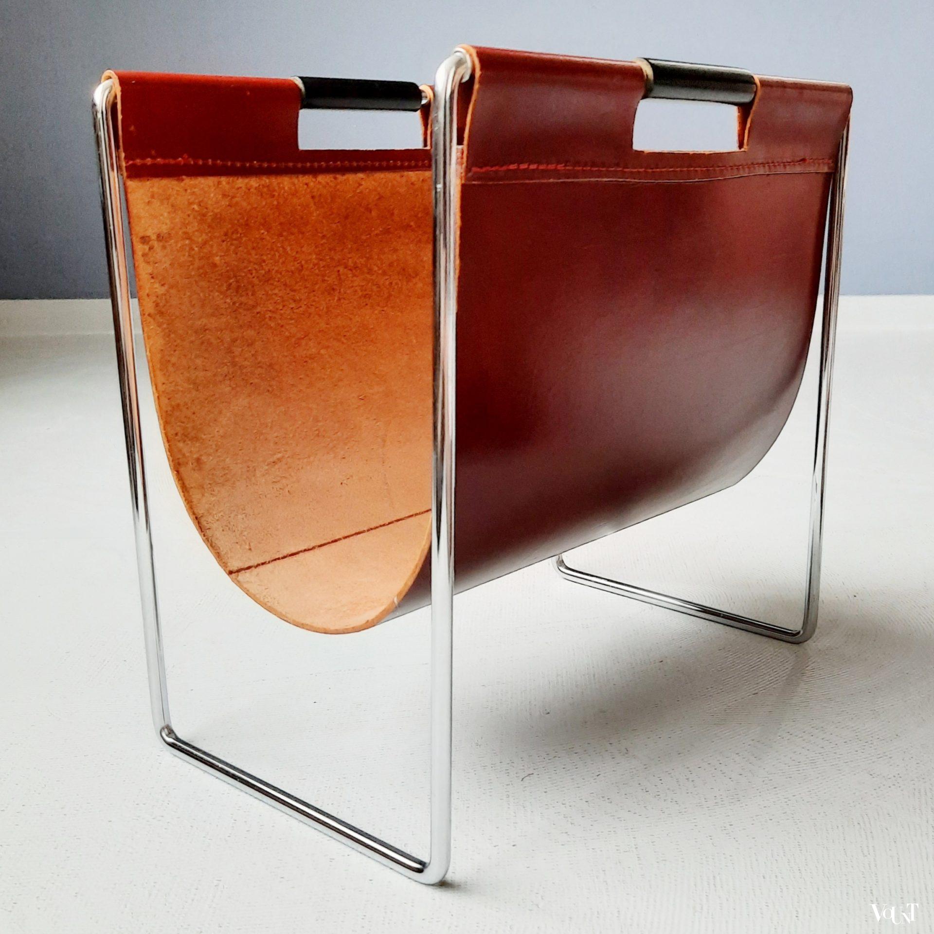 Leren lectuurbak met metalen frame, Brabantia, jaren '60/'70