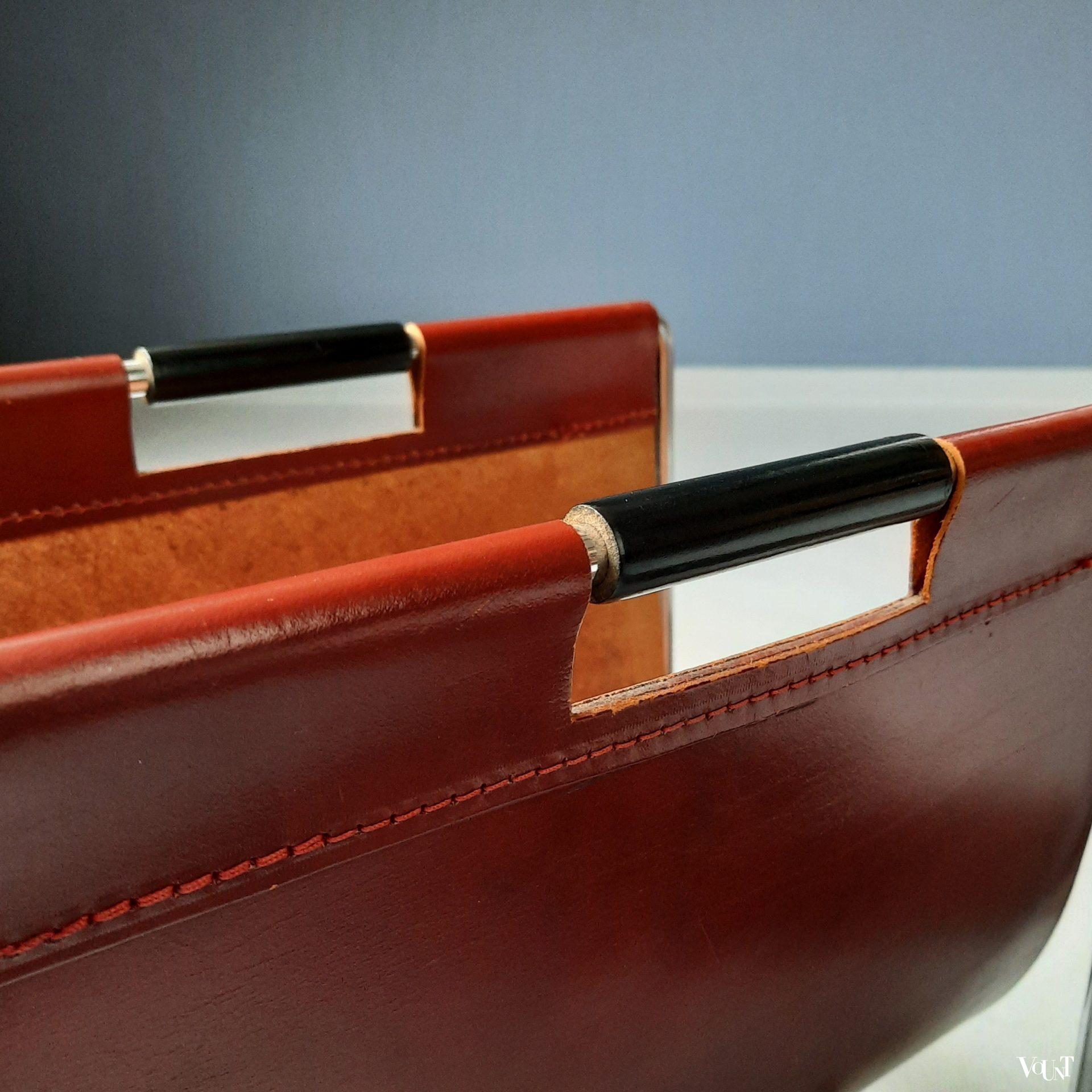 Leren lectuurbak met metalen frame, Brabantia, jaren '60/'70