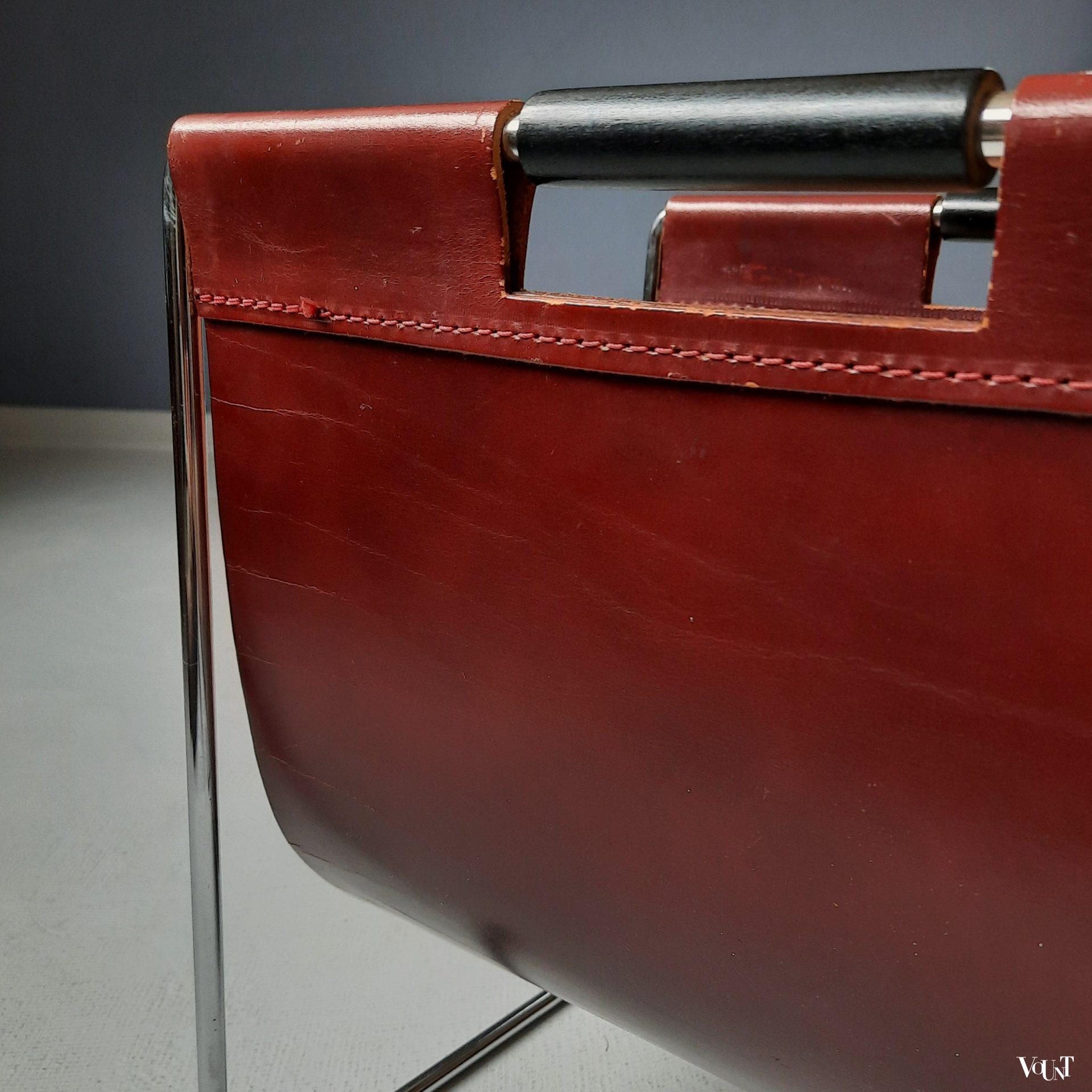 Leren lectuurbak met metalen frame, Brabantia, jaren '60/'70