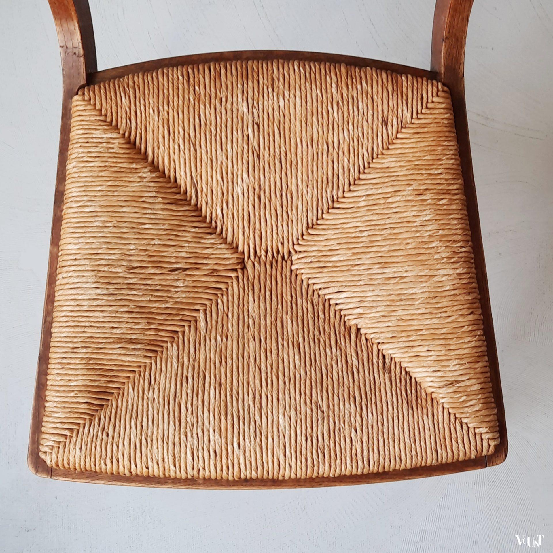 Vintage stoel met biezen zitting en rugleuning, jaren '50