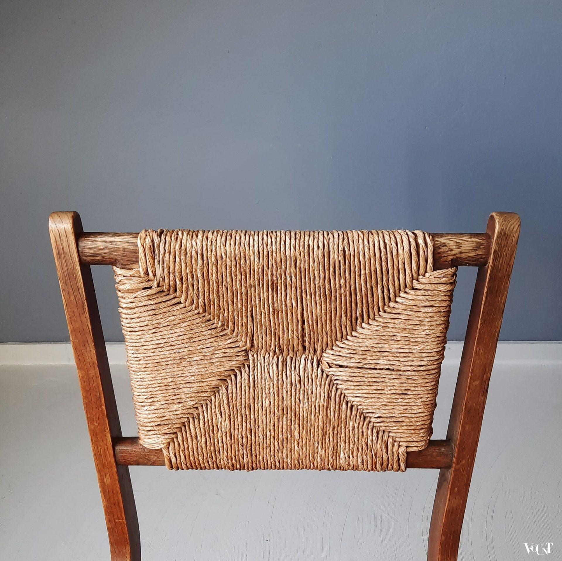 Vintage stoel met biezen zitting en rugleuning, jaren '50