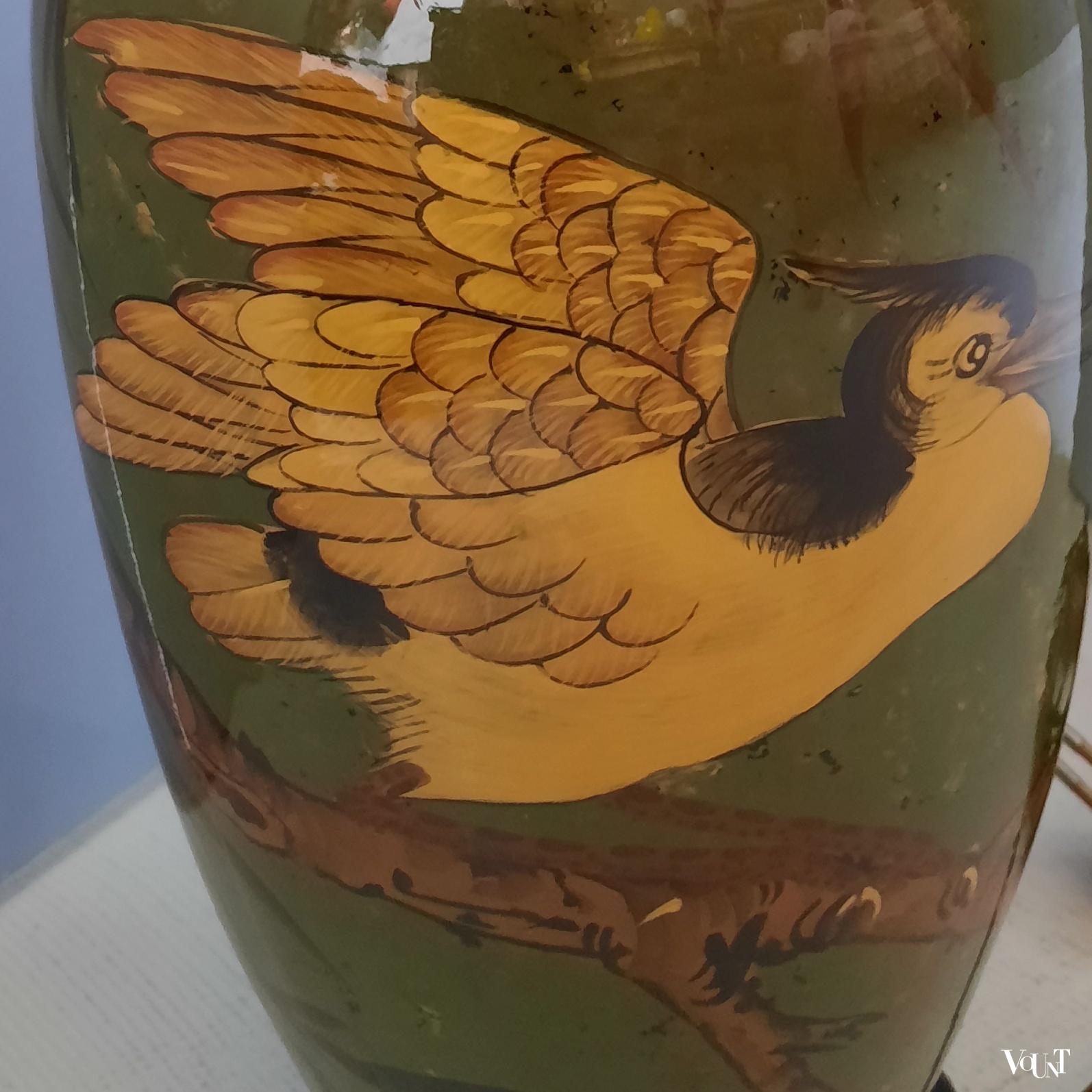 Vaaslamp Aziatische stijl met vogels, jaren '80