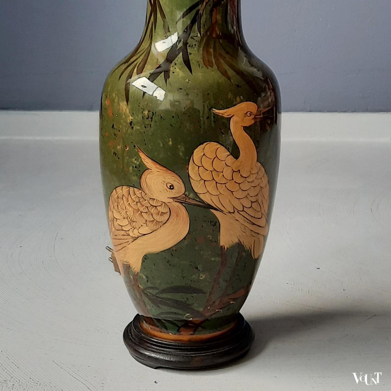 Vaaslamp Aziatische stijl met vogels, jaren '80