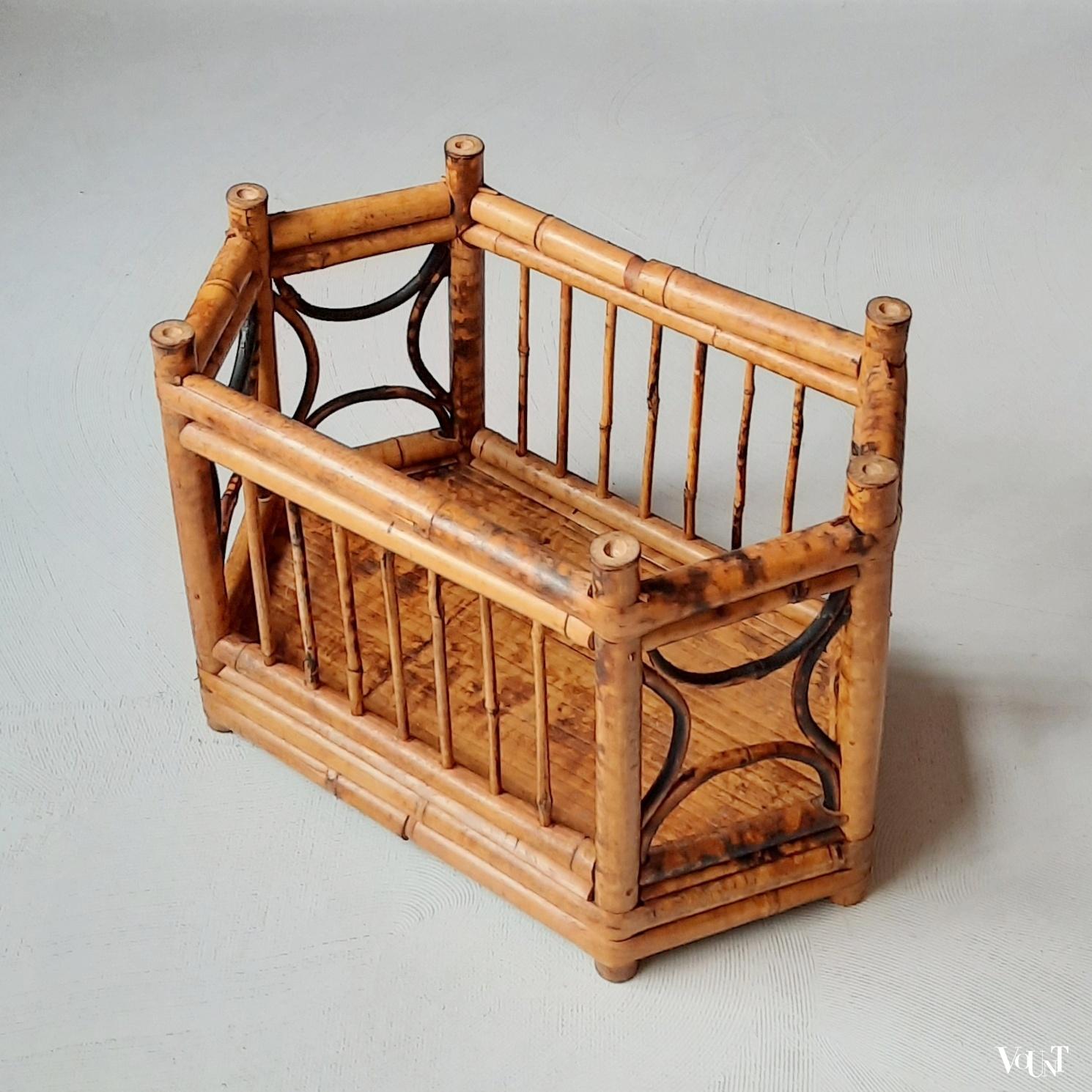 Vintage lectuurhouder / tijdschriftenbak van tijgerbamboe