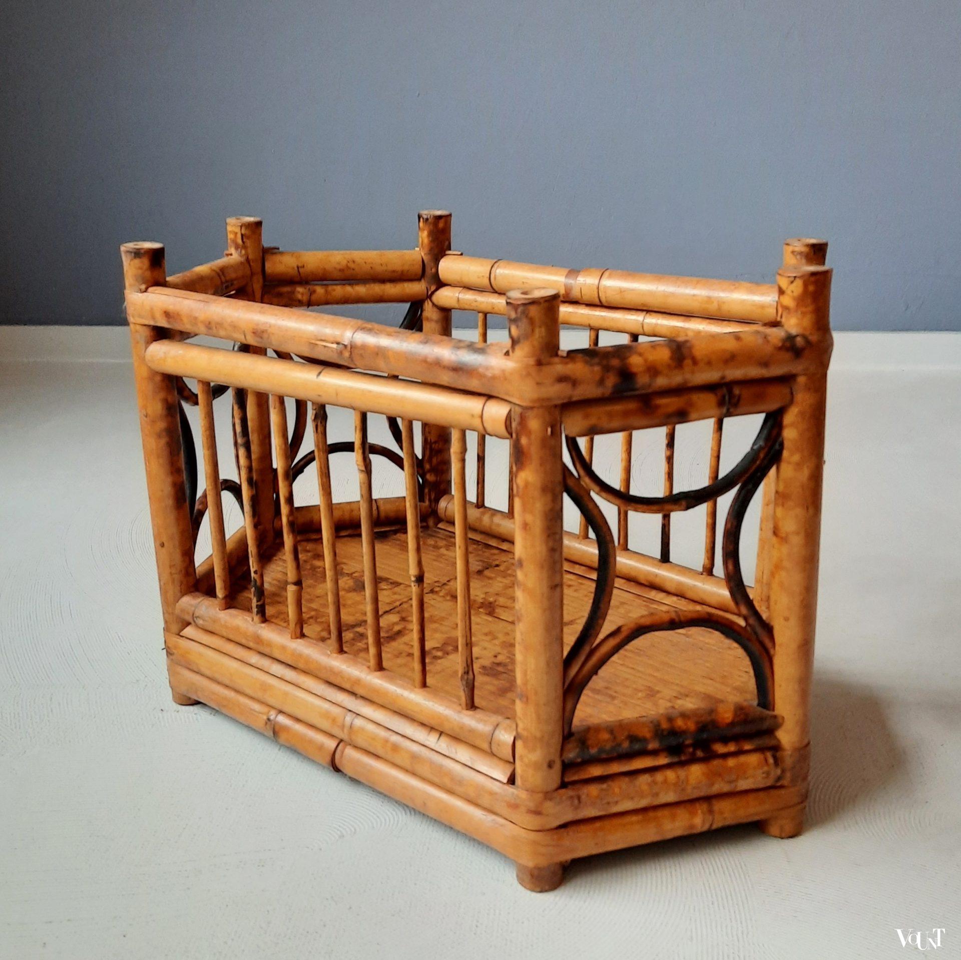 Vintage lectuurhouder / tijdschriftenbak van tijgerbamboe