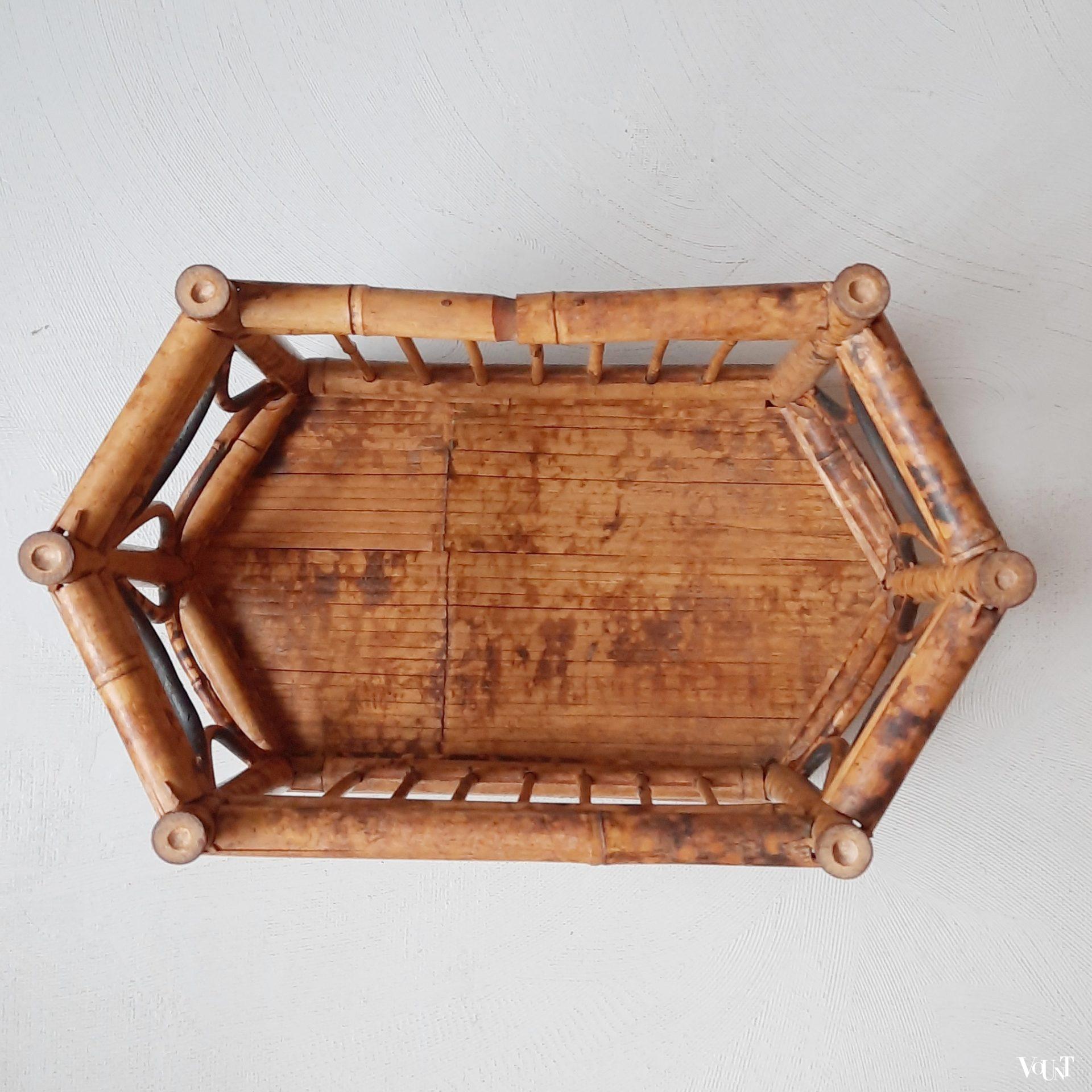 Vintage lectuurhouder / tijdschriftenbak van tijgerbamboe