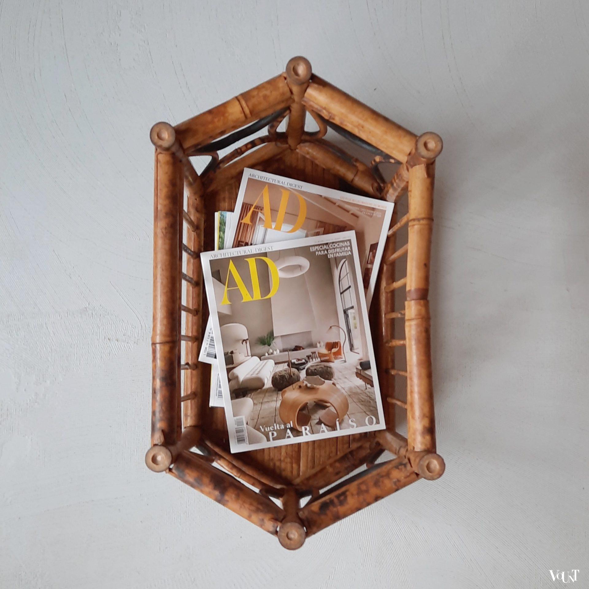 Vintage lectuurhouder / tijdschriftenbak van tijgerbamboe