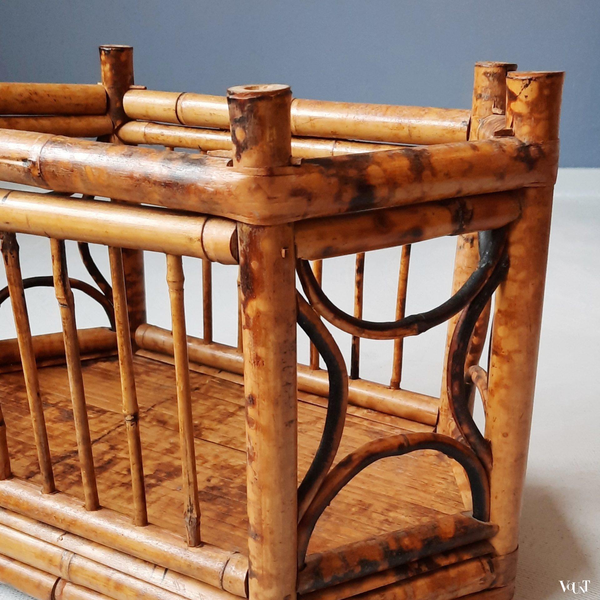 Vintage lectuurhouder / tijdschriftenbak van tijgerbamboe