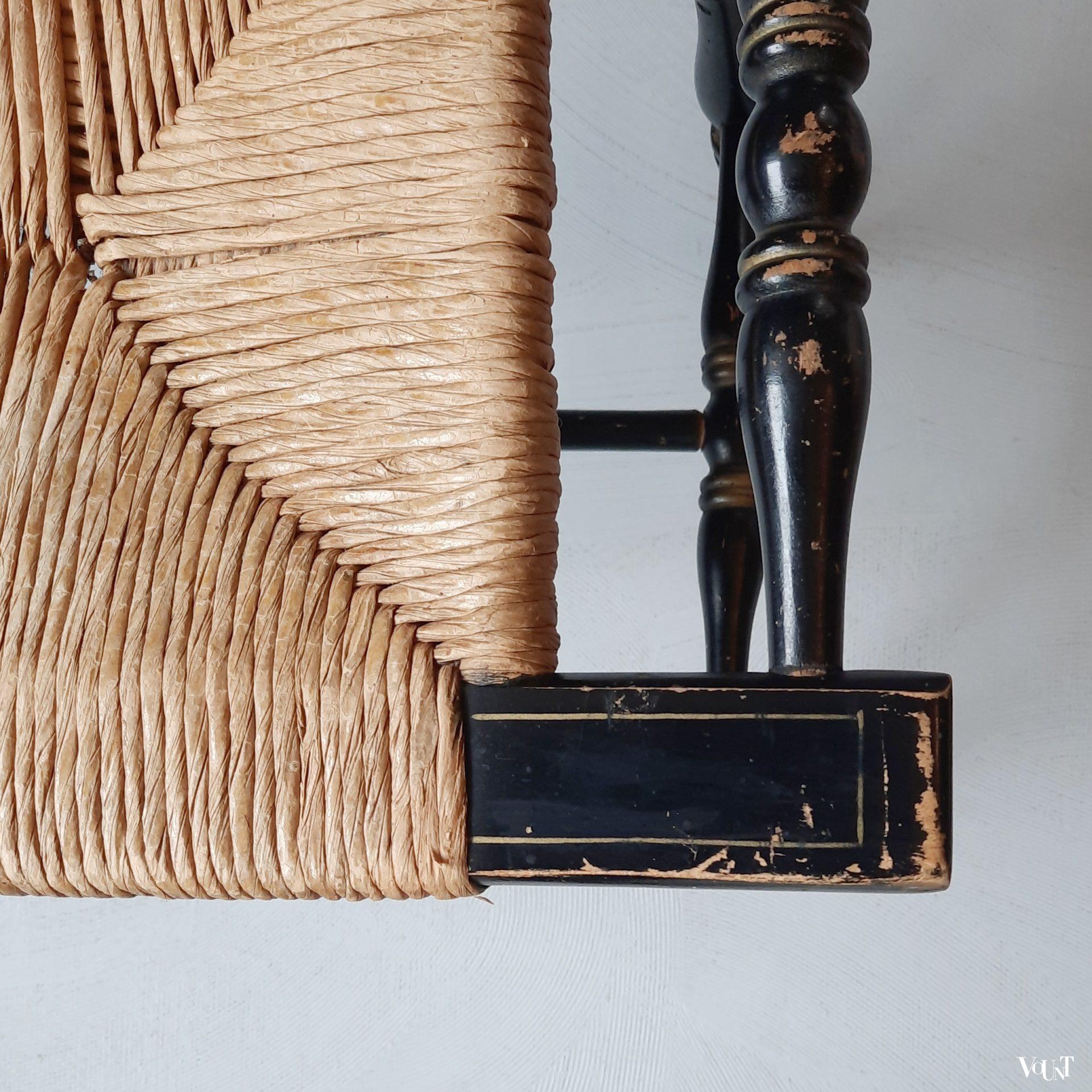 Zwarte kruk met biezen zitting, jaren '50