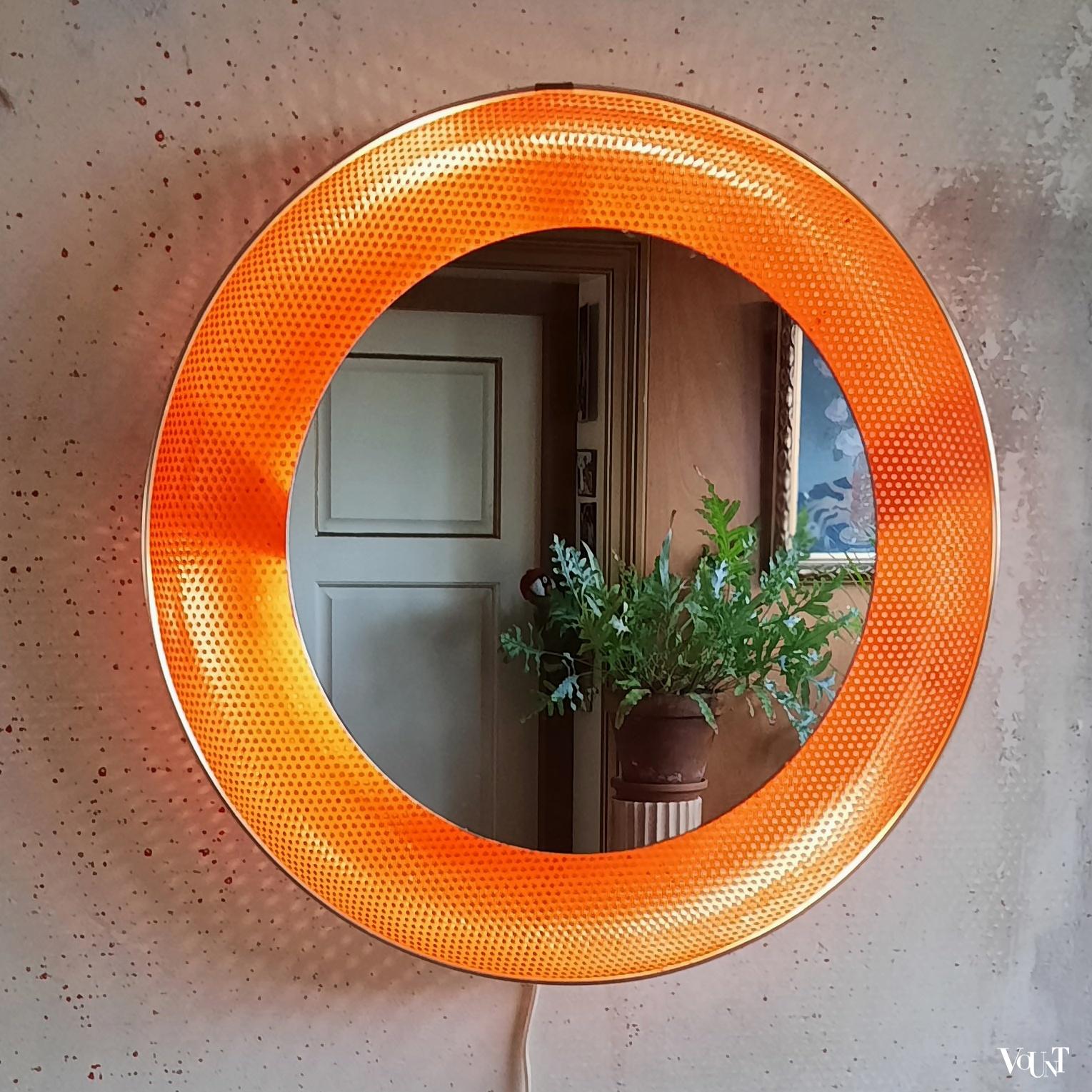 Ronde metalen spiegel met verlichting, Floris Fiedeldij voor Artimeta, jaren '50