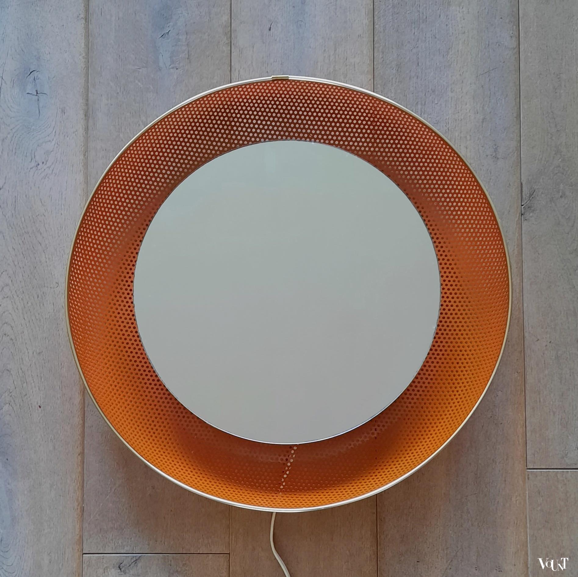 Ronde metalen spiegel met verlichting, Floris Fiedeldij voor Artimeta, jaren '50