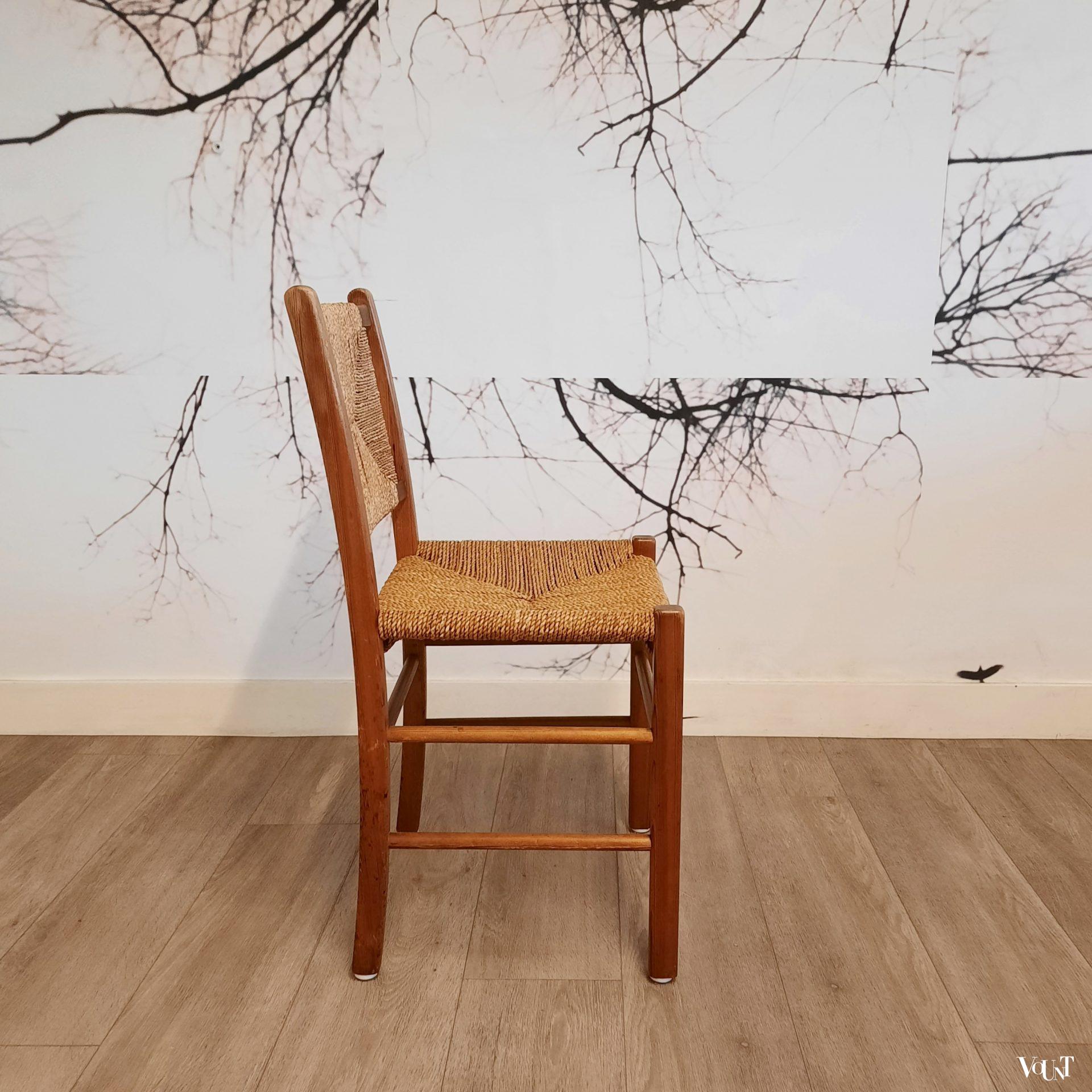 Set van 2 grenen houten stoelen met touwzitting en -rugleuning, jaren '60