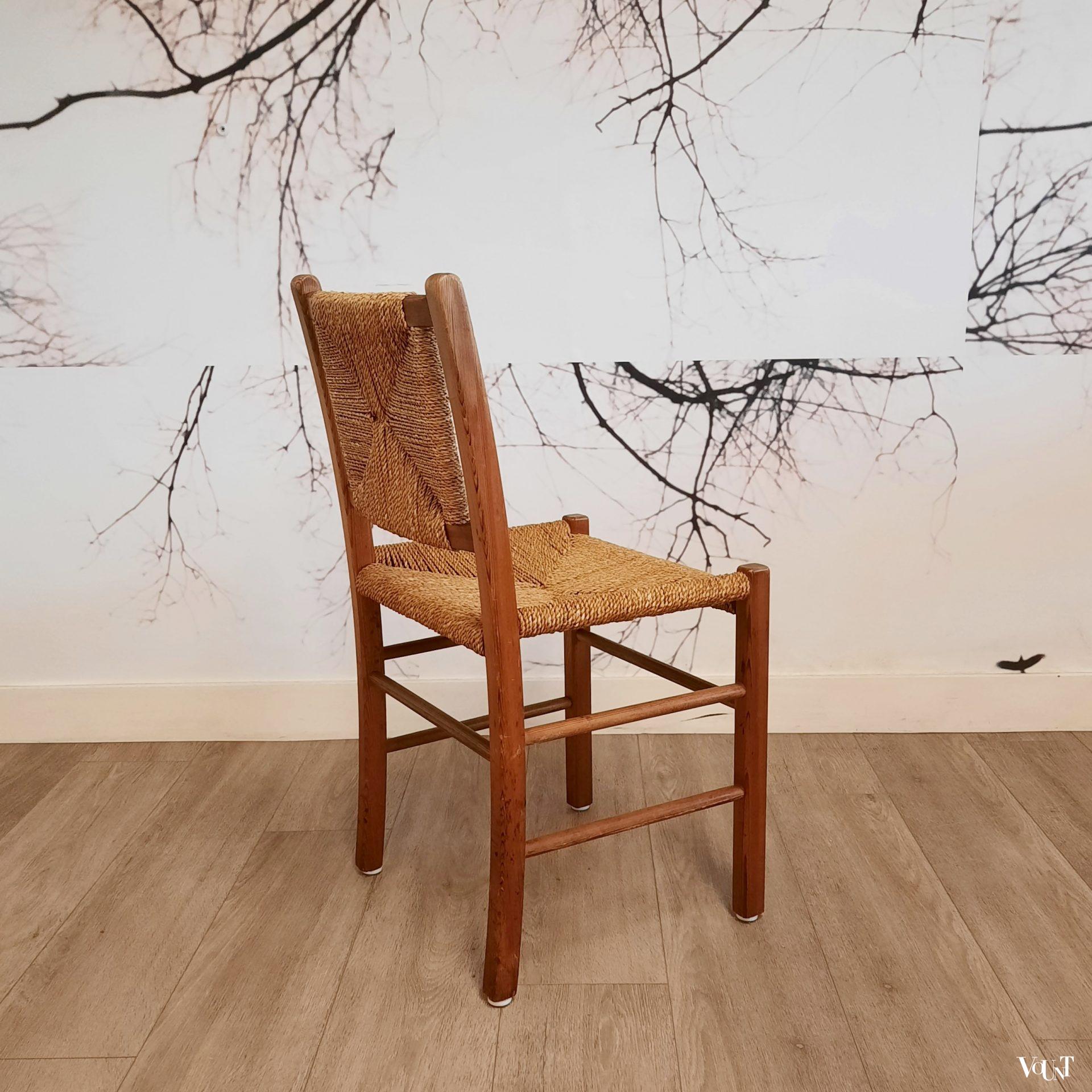 Set van 2 grenen houten stoelen met touwzitting en -rugleuning, jaren '60