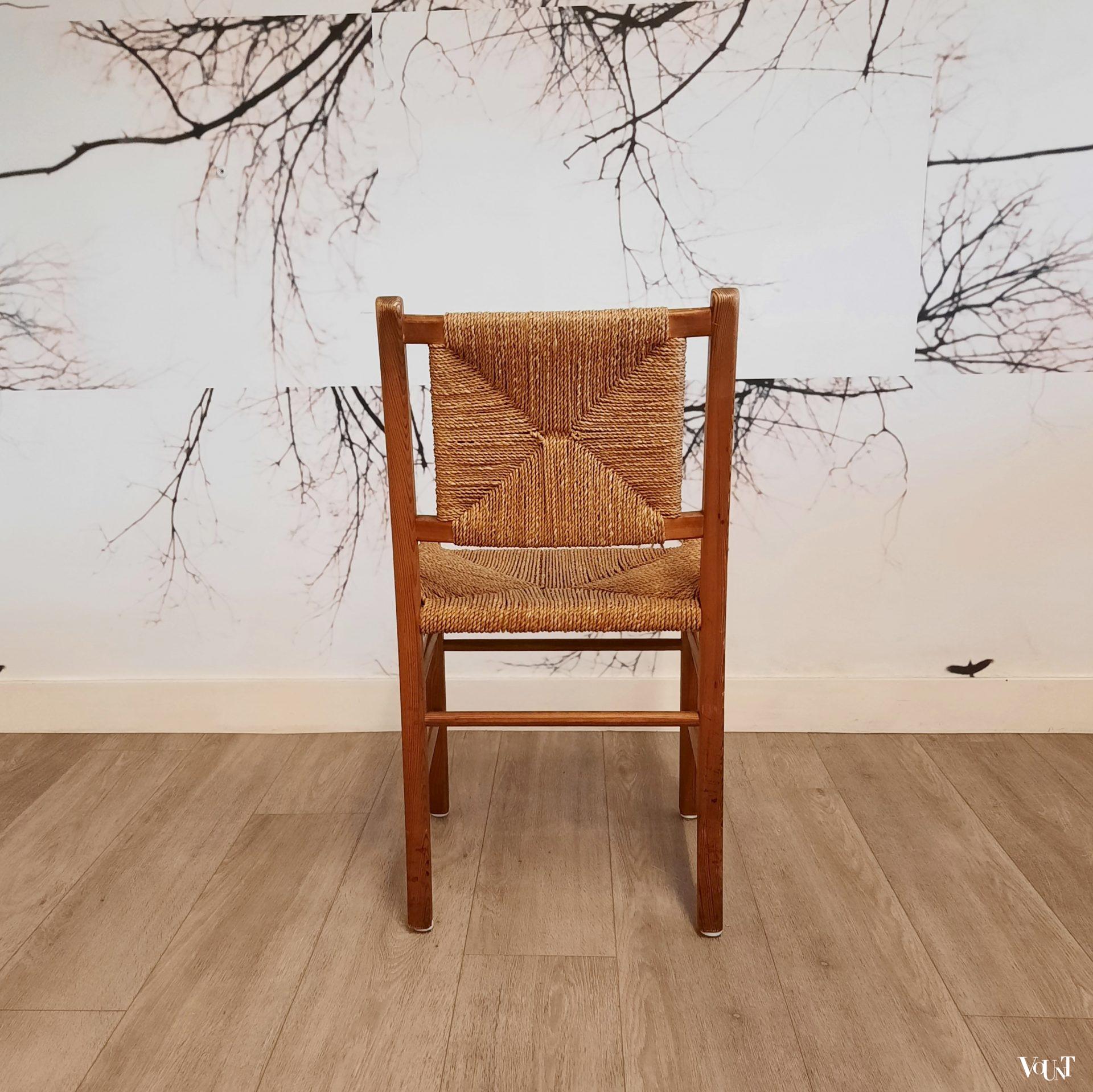 Set van 2 grenen houten stoelen met touwzitting en -rugleuning, jaren '60