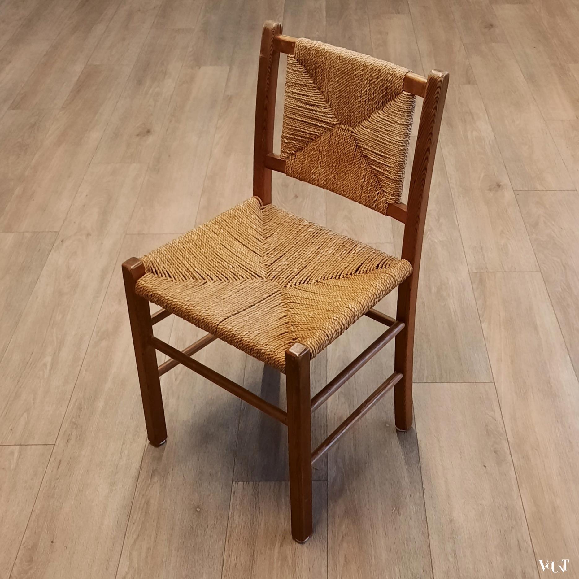 Set van 2 grenen houten stoelen met touwzitting en -rugleuning, jaren '60