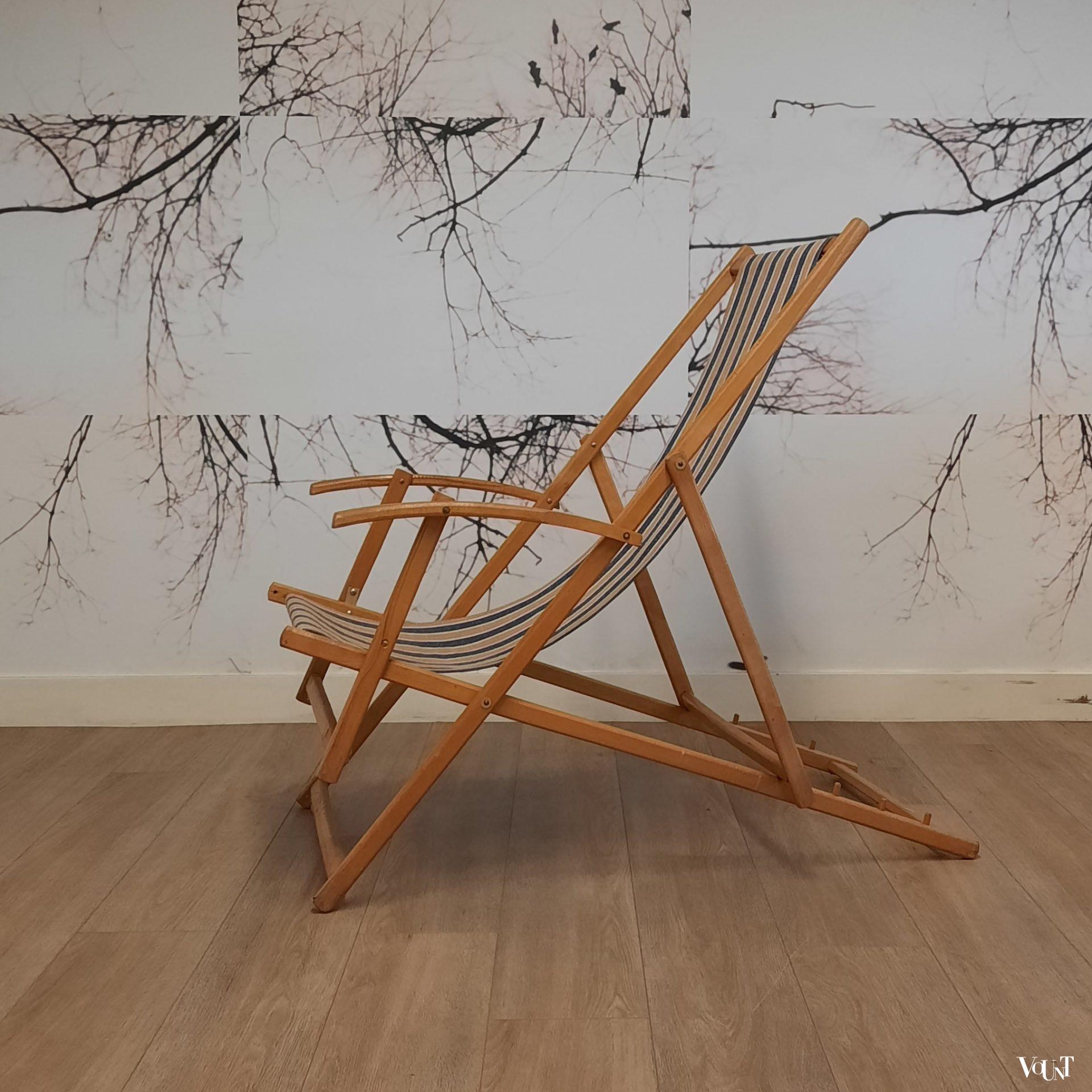 Vintage houten strandstoel, jaren '70