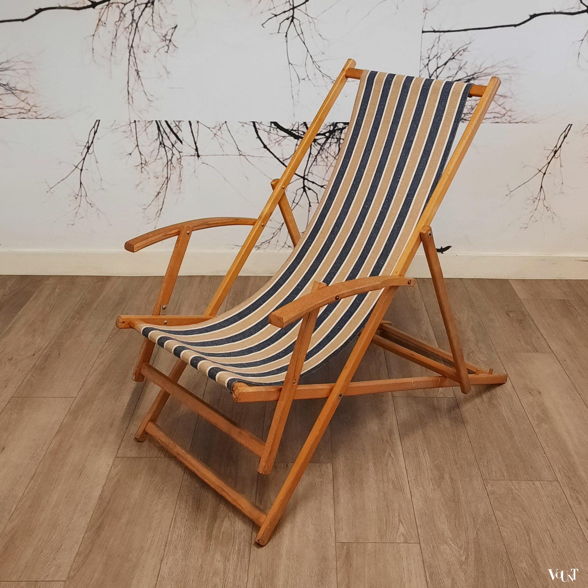 Vintage houten strandstoel, jaren '70