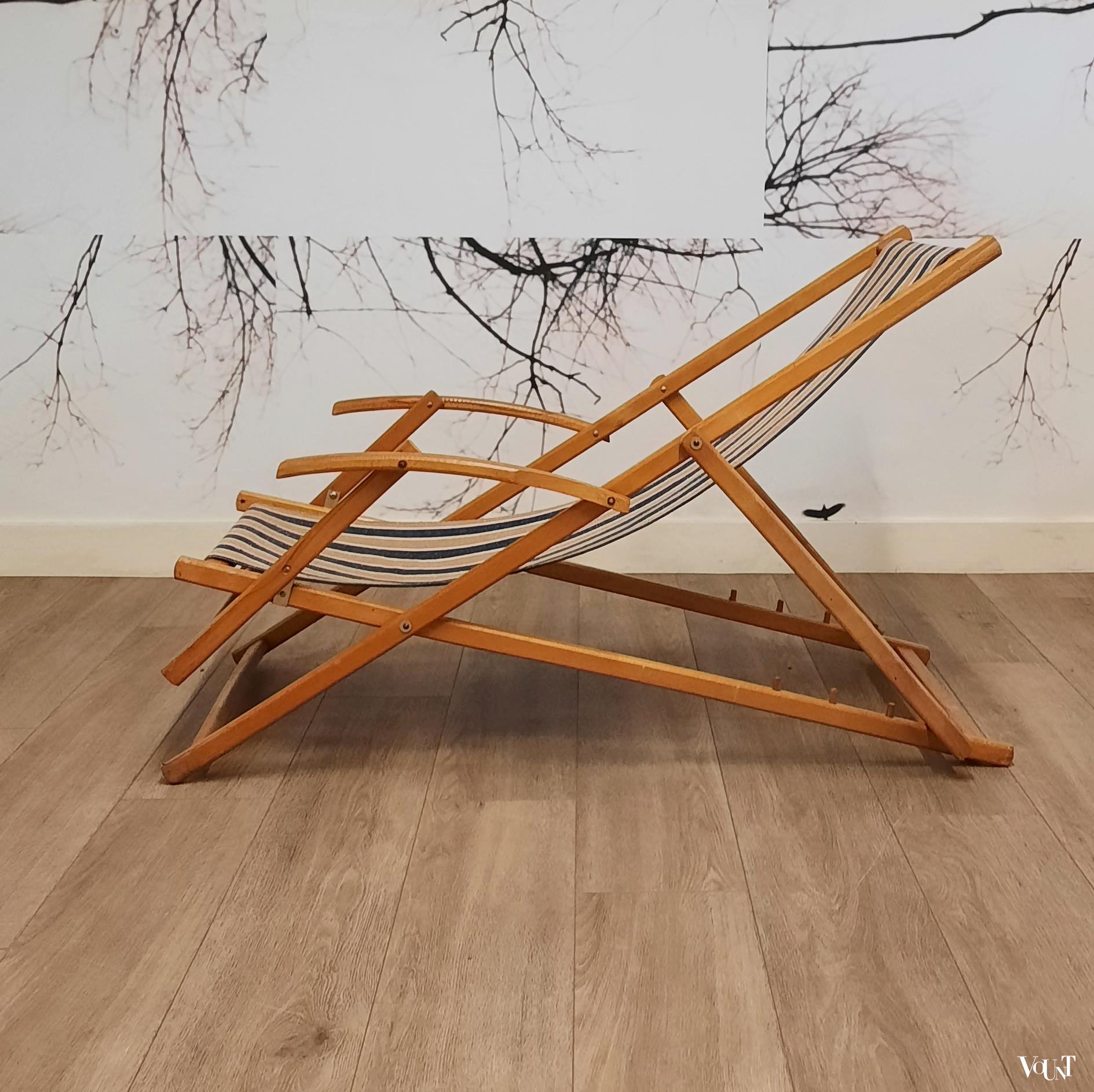 Vintage houten strandstoel, jaren '70