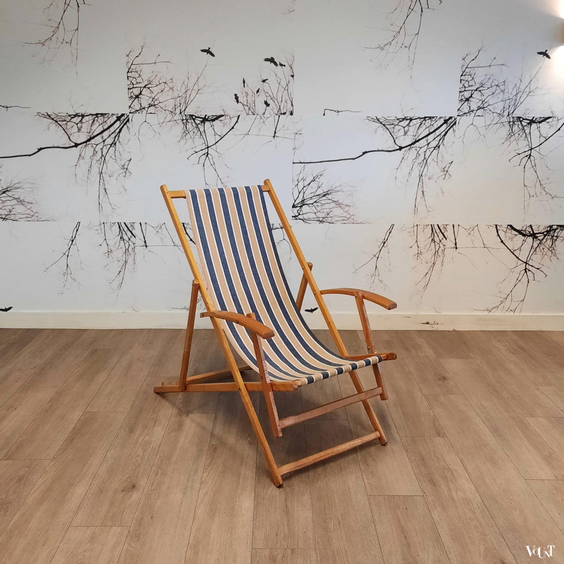 Vintage houten strandstoel, jaren '70