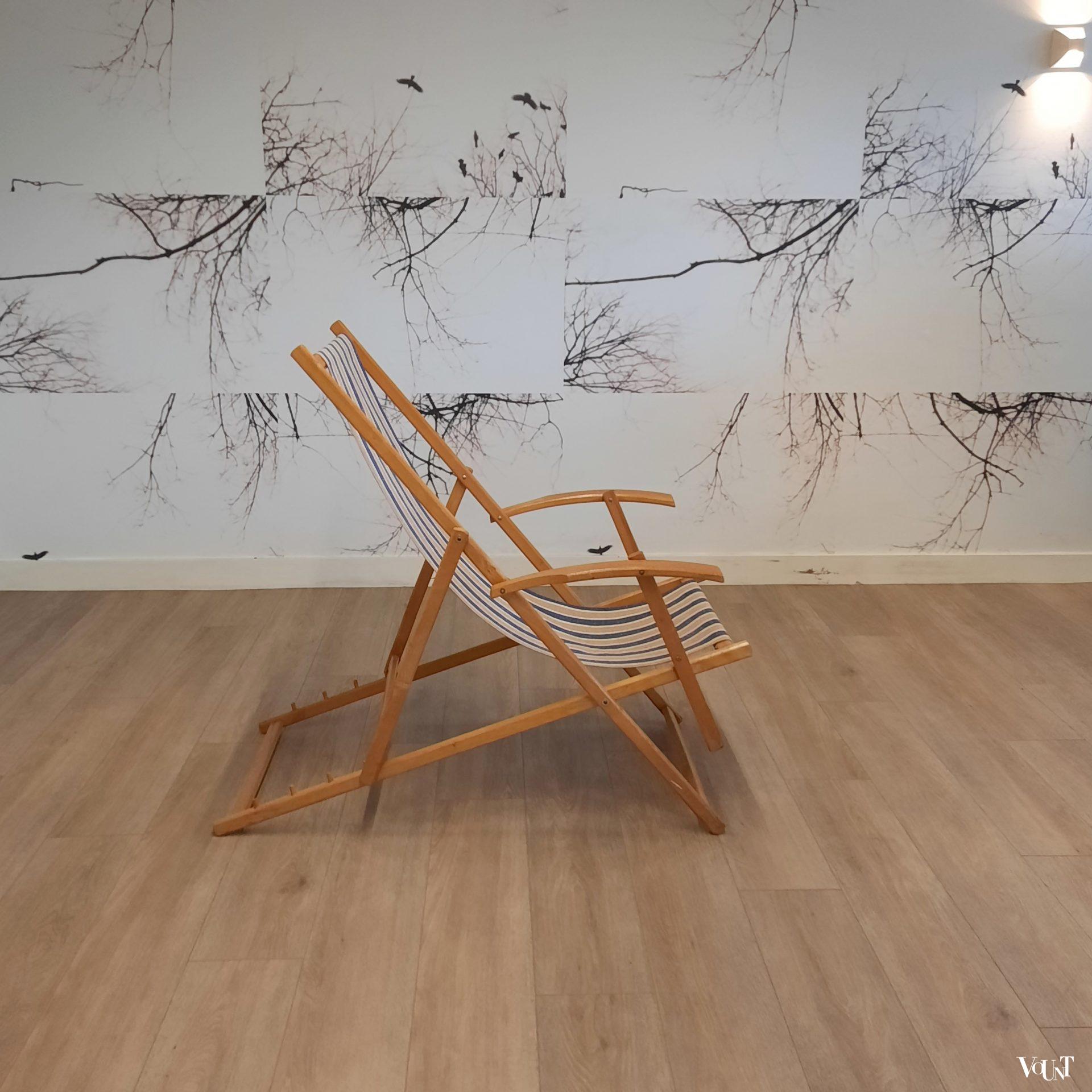 Vintage houten strandstoel, jaren '70