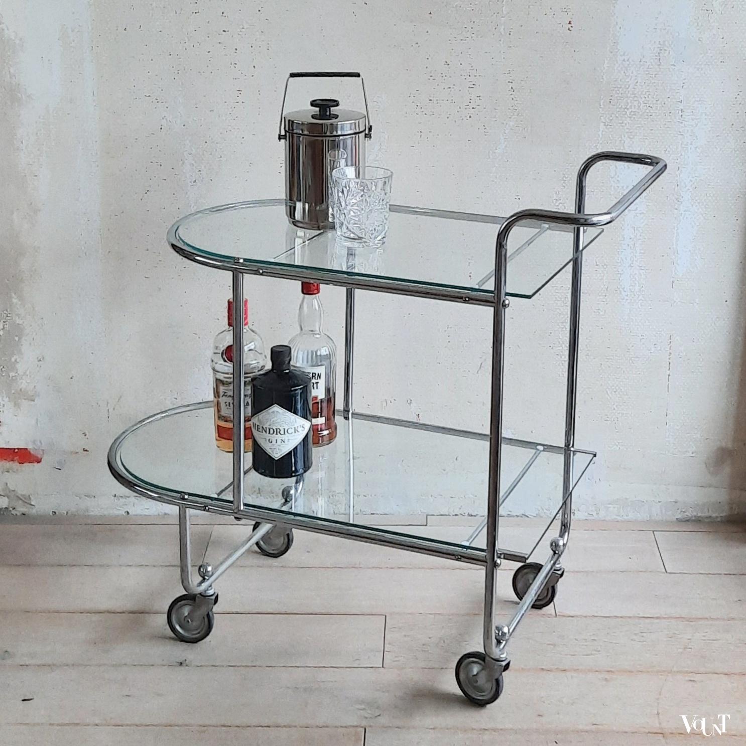 Trolley metaal en glas in Bauhaus stijl, ca. jaren '50