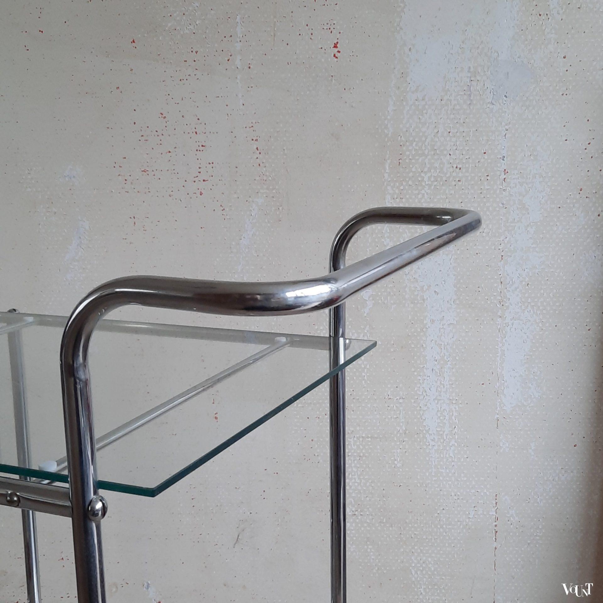 Trolley metaal en glas in Bauhaus stijl, ca. jaren '50