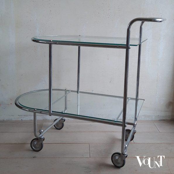 Trolley metaal en glas in Bauhaus stijl, ca. jaren '50