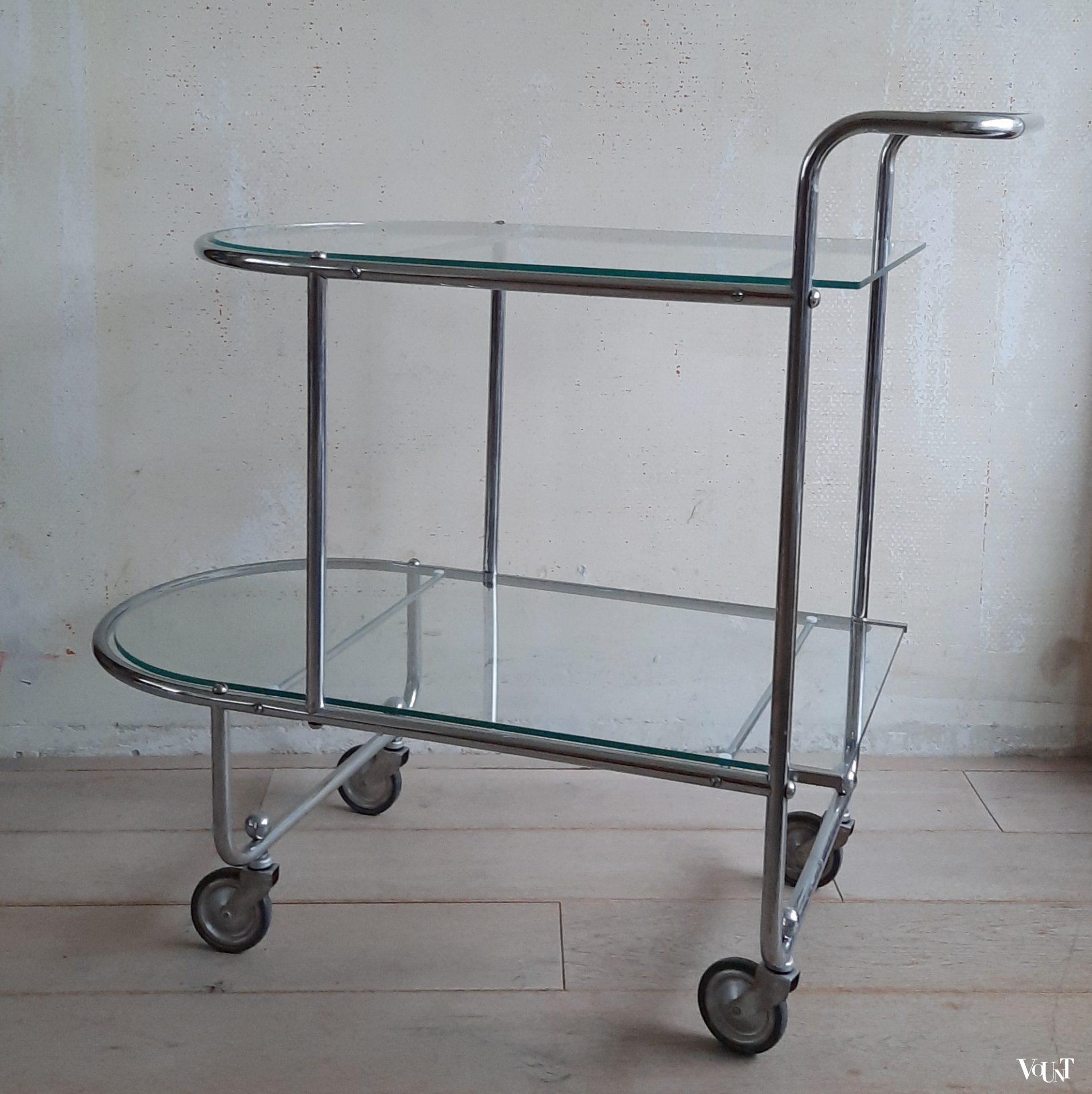 Trolley metaal en glas in Bauhaus stijl, ca. jaren '50