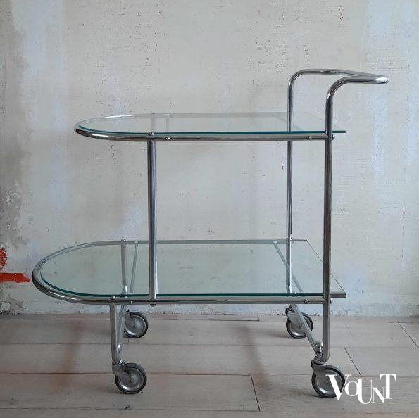 Trolley metaal en glas in Bauhaus stijl, ca. jaren '50