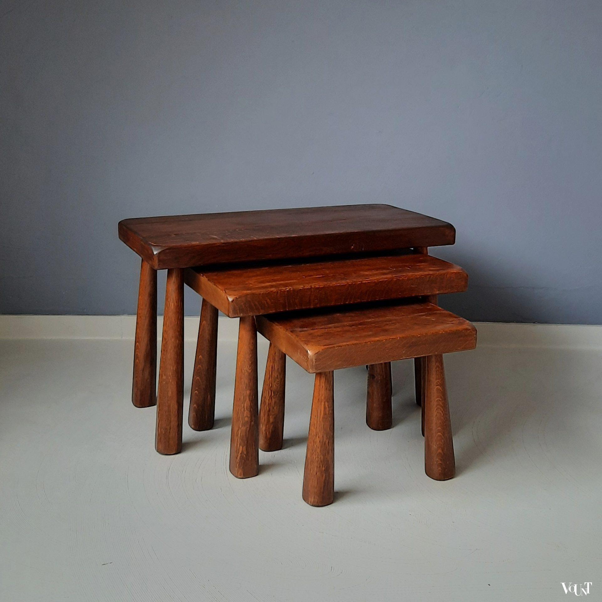 Set van 3 brutalist bijzettafels, jaren '60