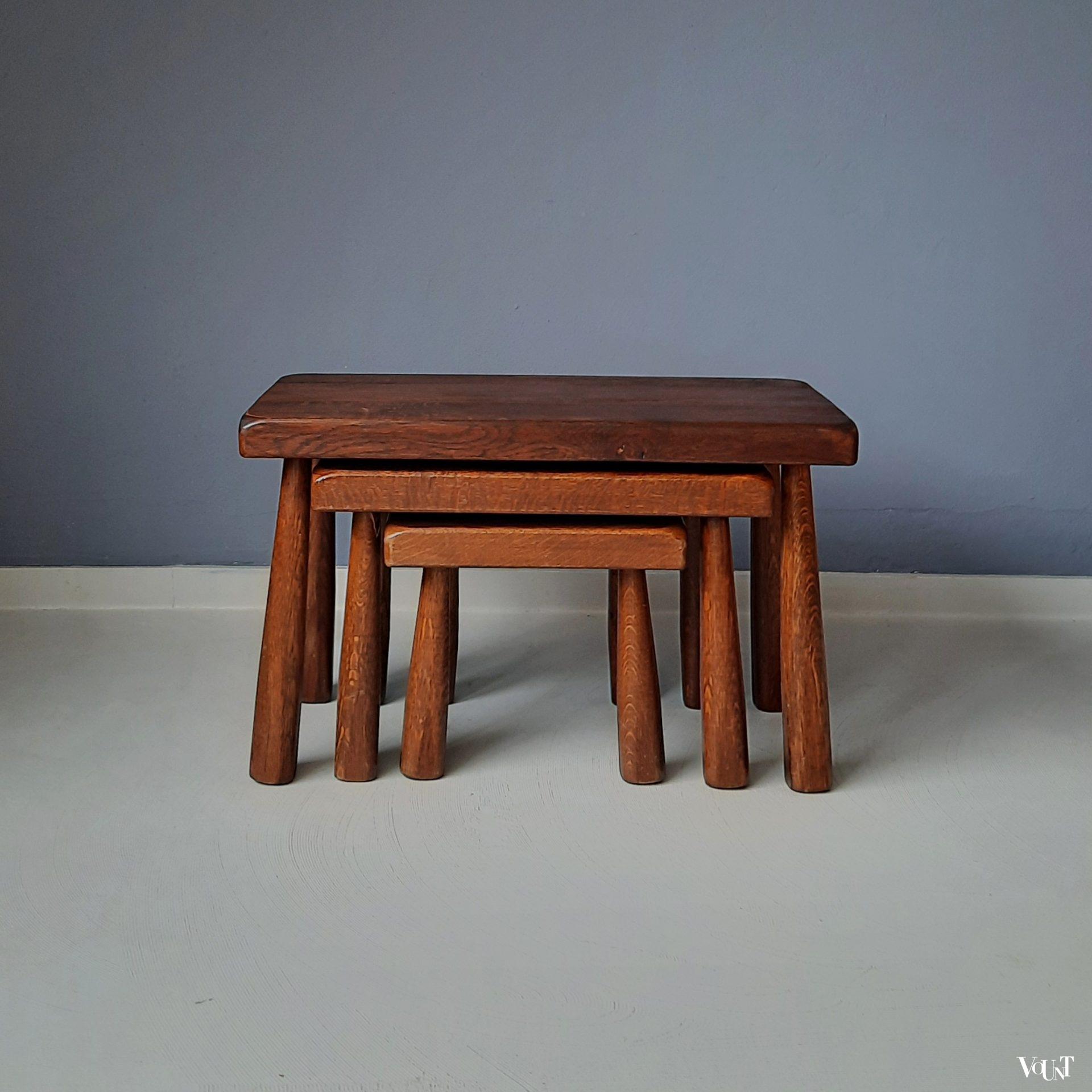 Set van 3 brutalist bijzettafels, jaren '60