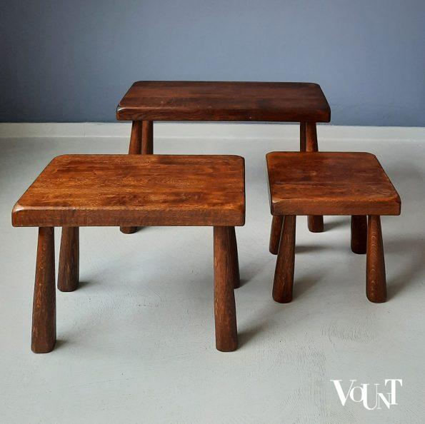 Set van 3 brutalist bijzettafels, jaren '60