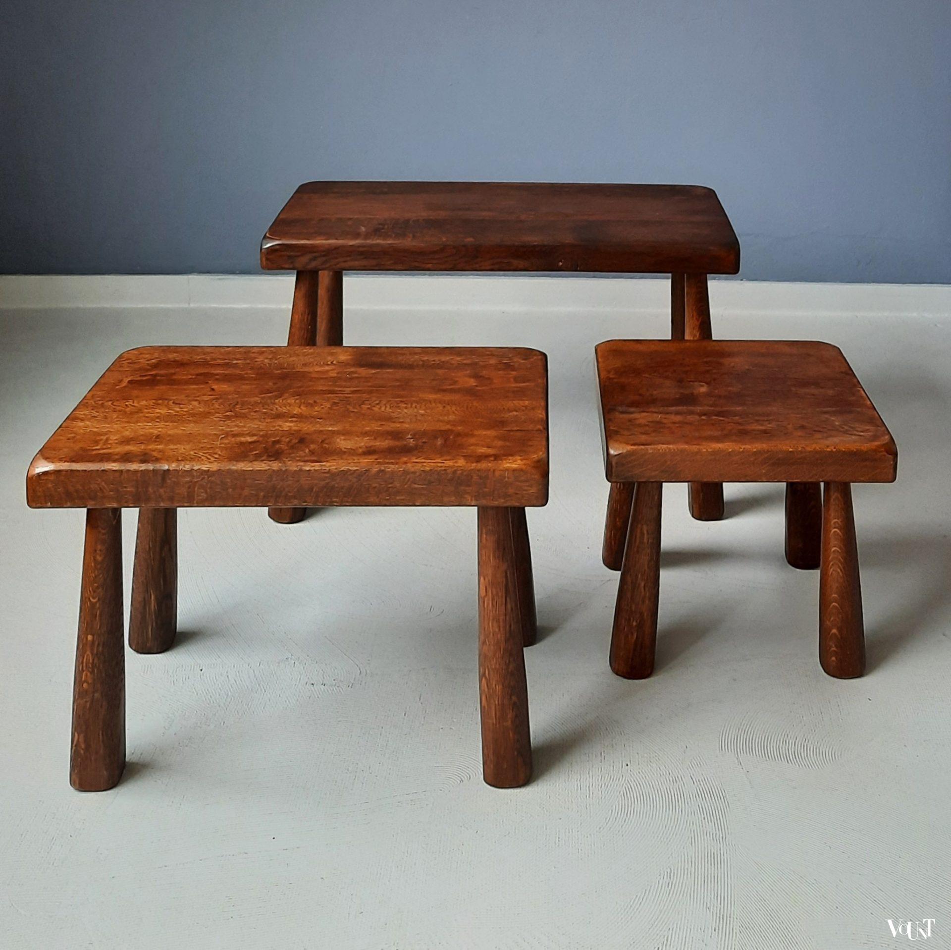 Set van 3 brutalist bijzettafels, jaren '60