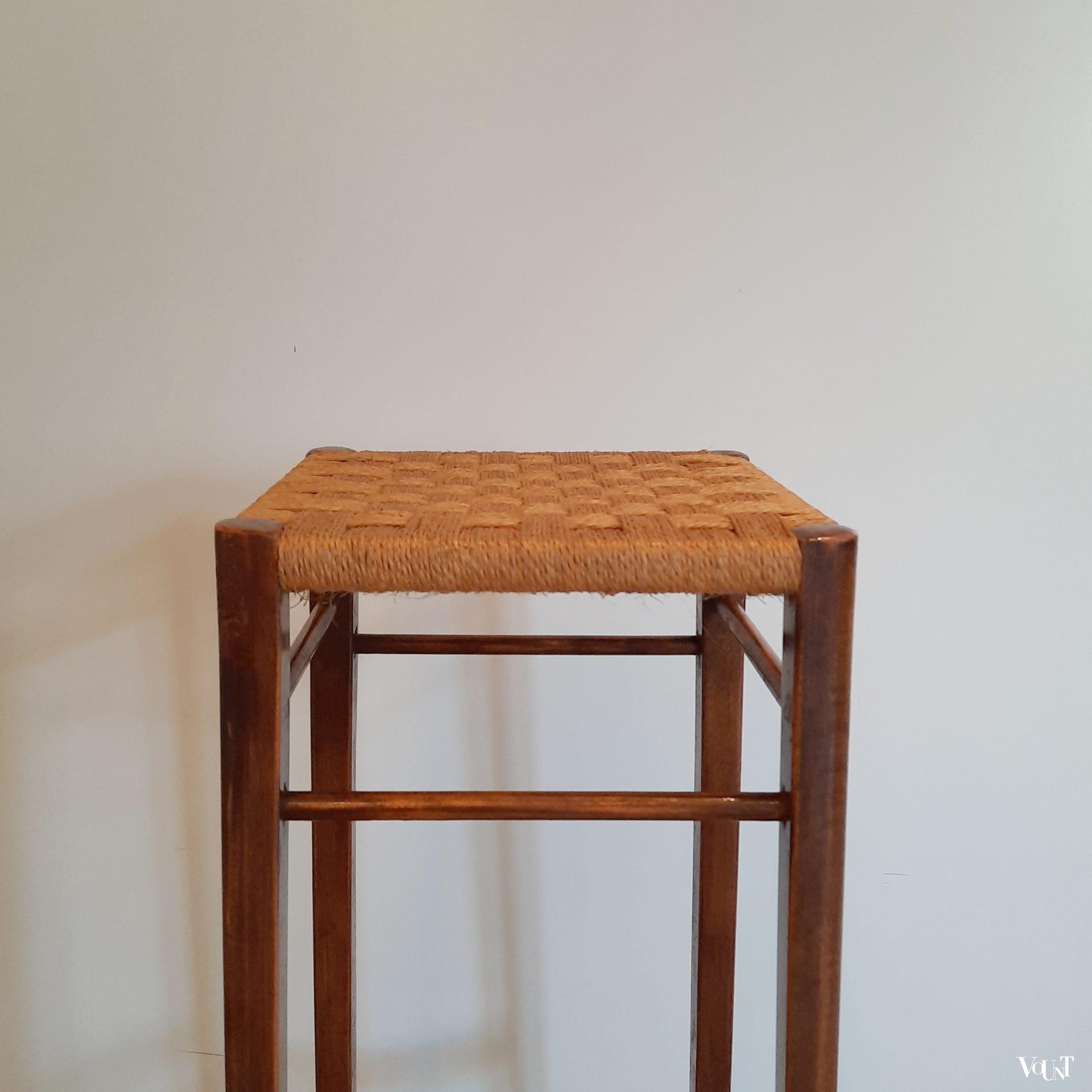 3 houten barkrukken met touwzittingen, jaren '70