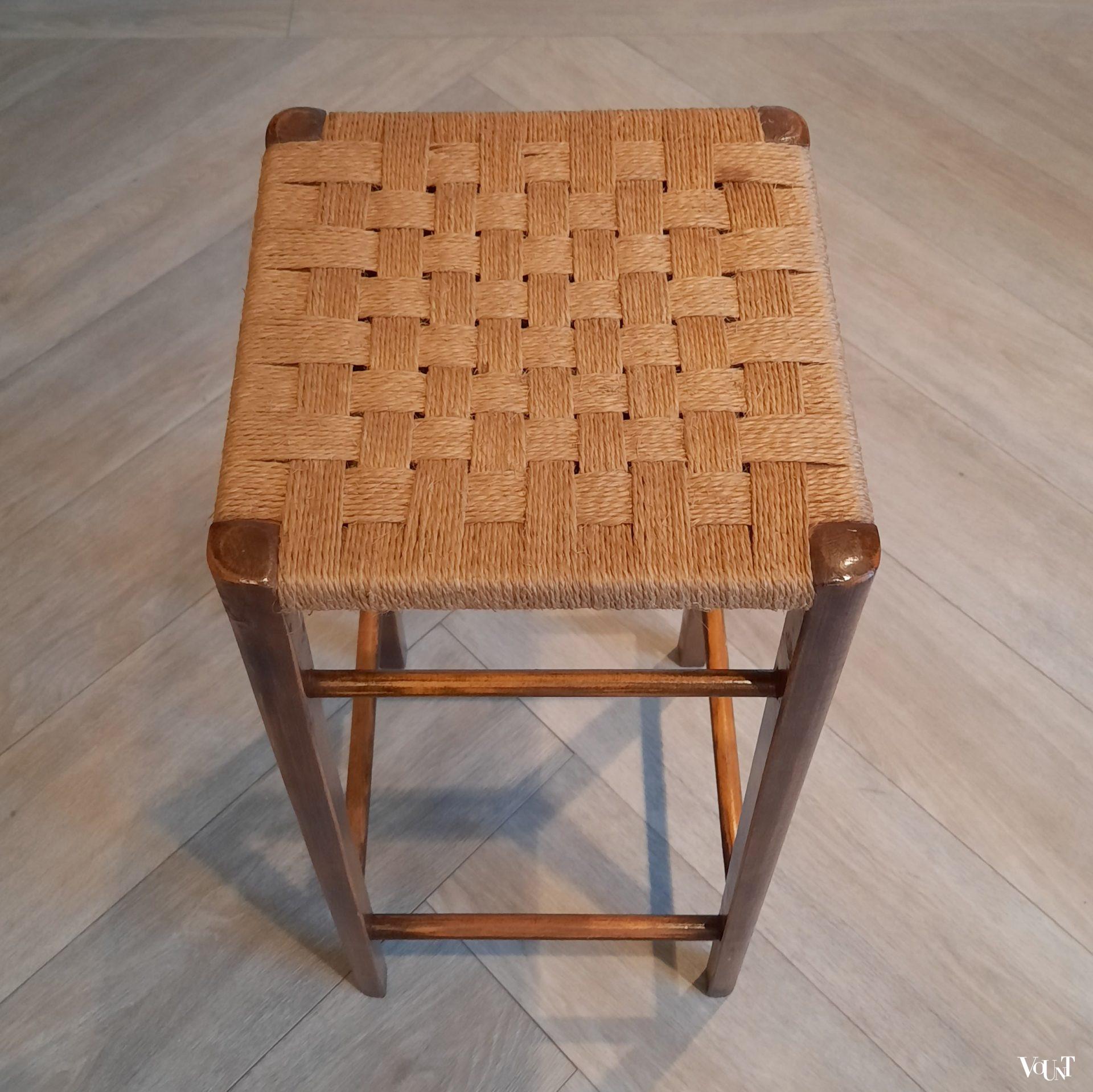 3 houten barkrukken met touwzittingen, jaren '70