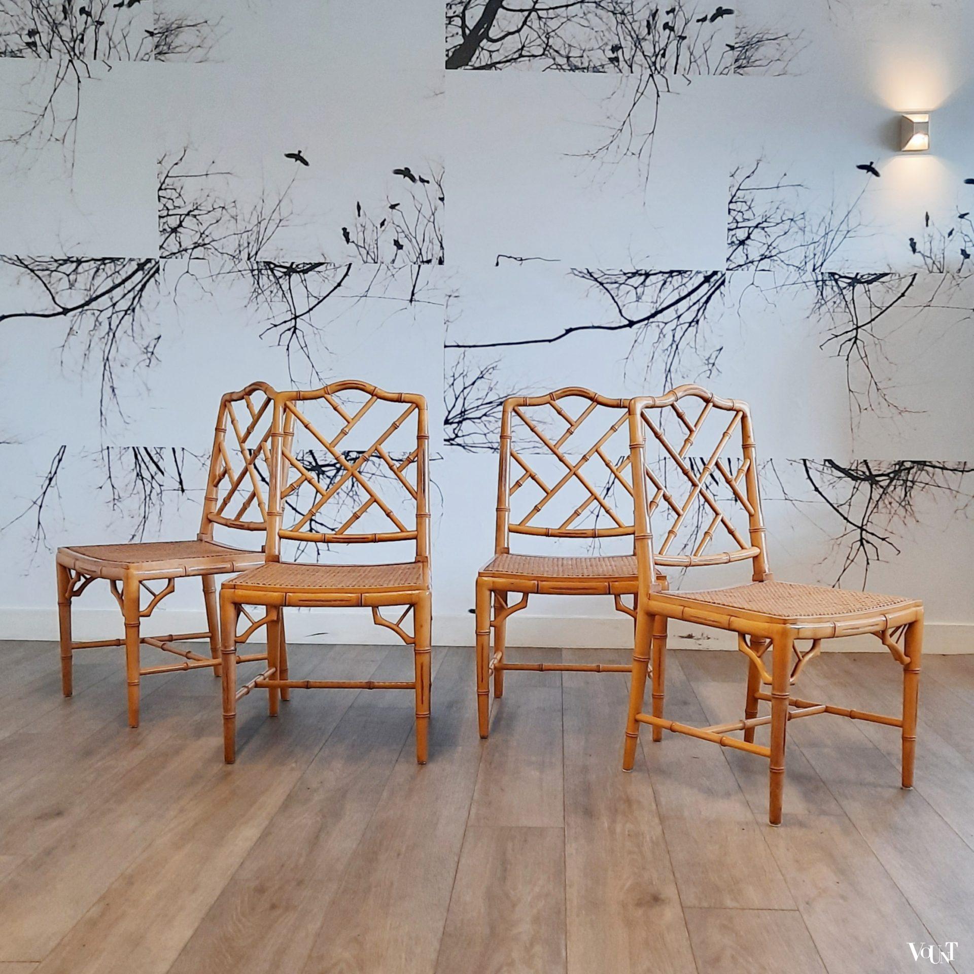Set van 4 faux bamboo Chippendale stoelen, jaren '80