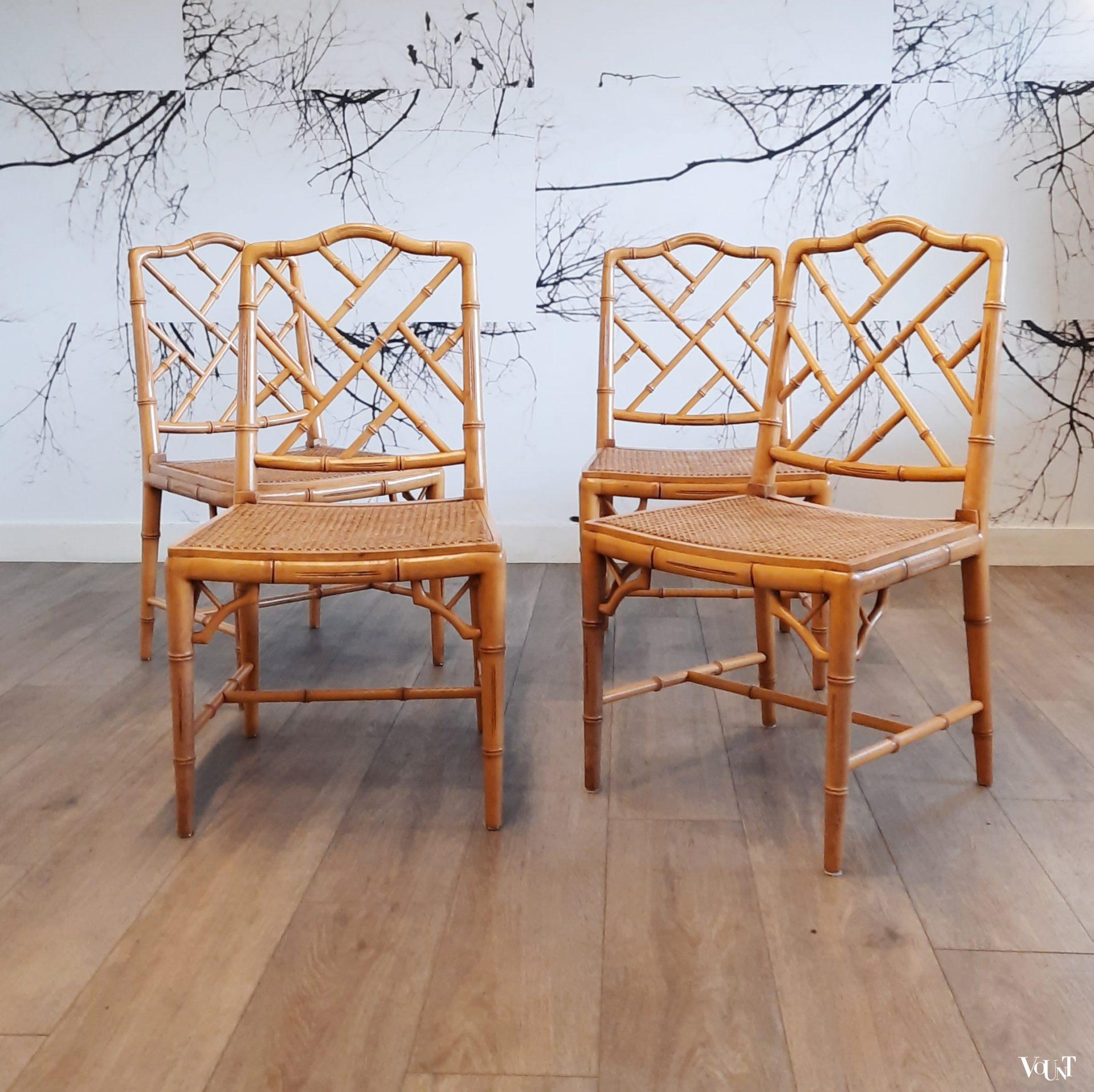 Set van 4 faux bamboo Chippendale stoelen, jaren '80